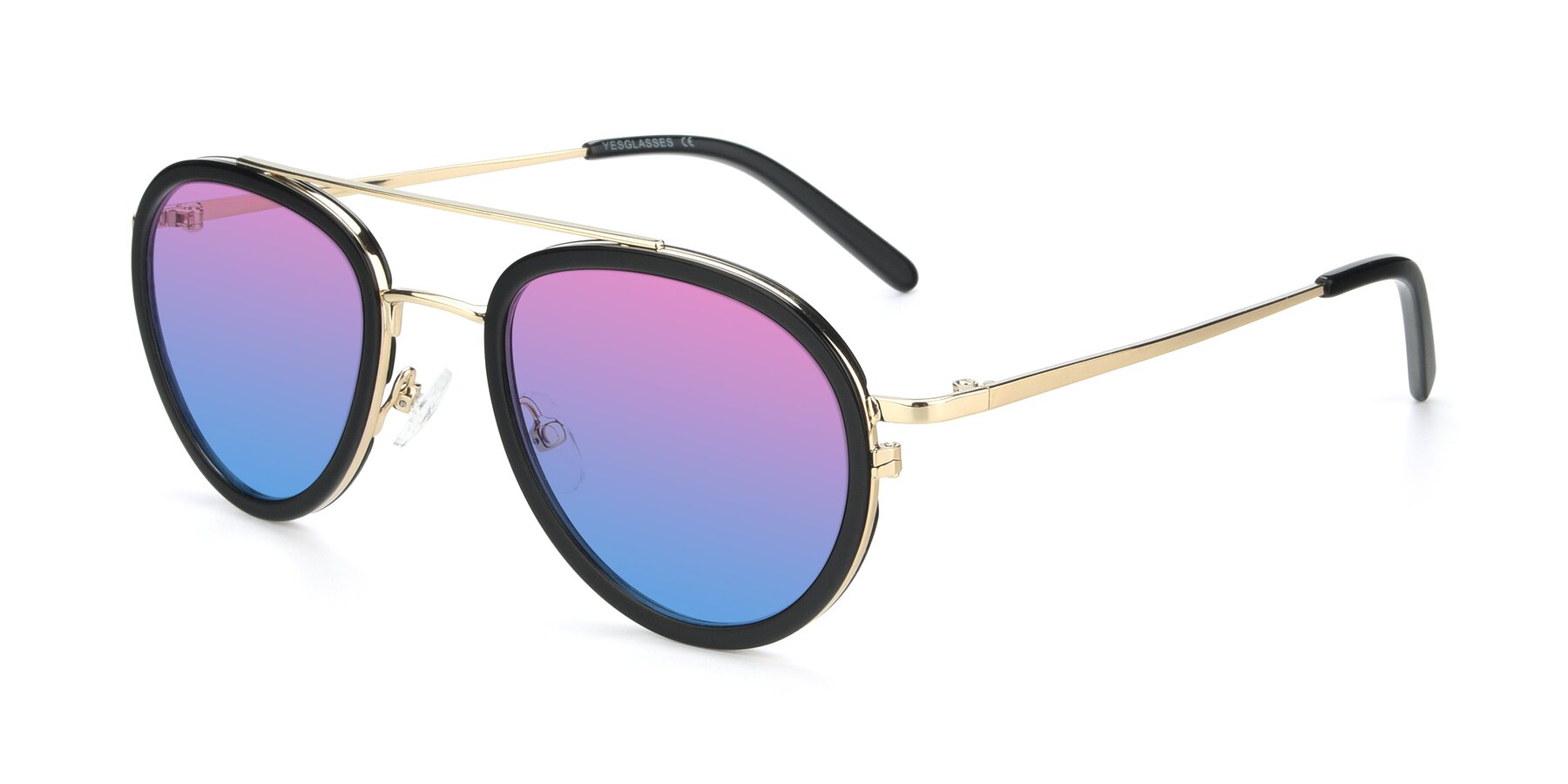 Angle of 9554 in Black-Gold with Pink / Blue Gradient Lenses