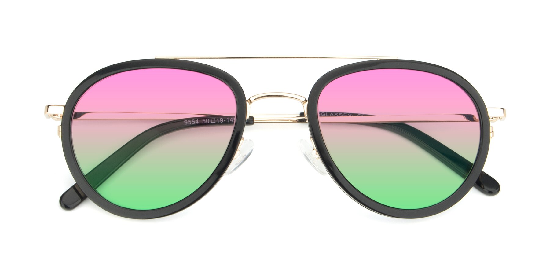 Folded Front of 9554 in Black-Gold with Pink / Green Gradient Lenses