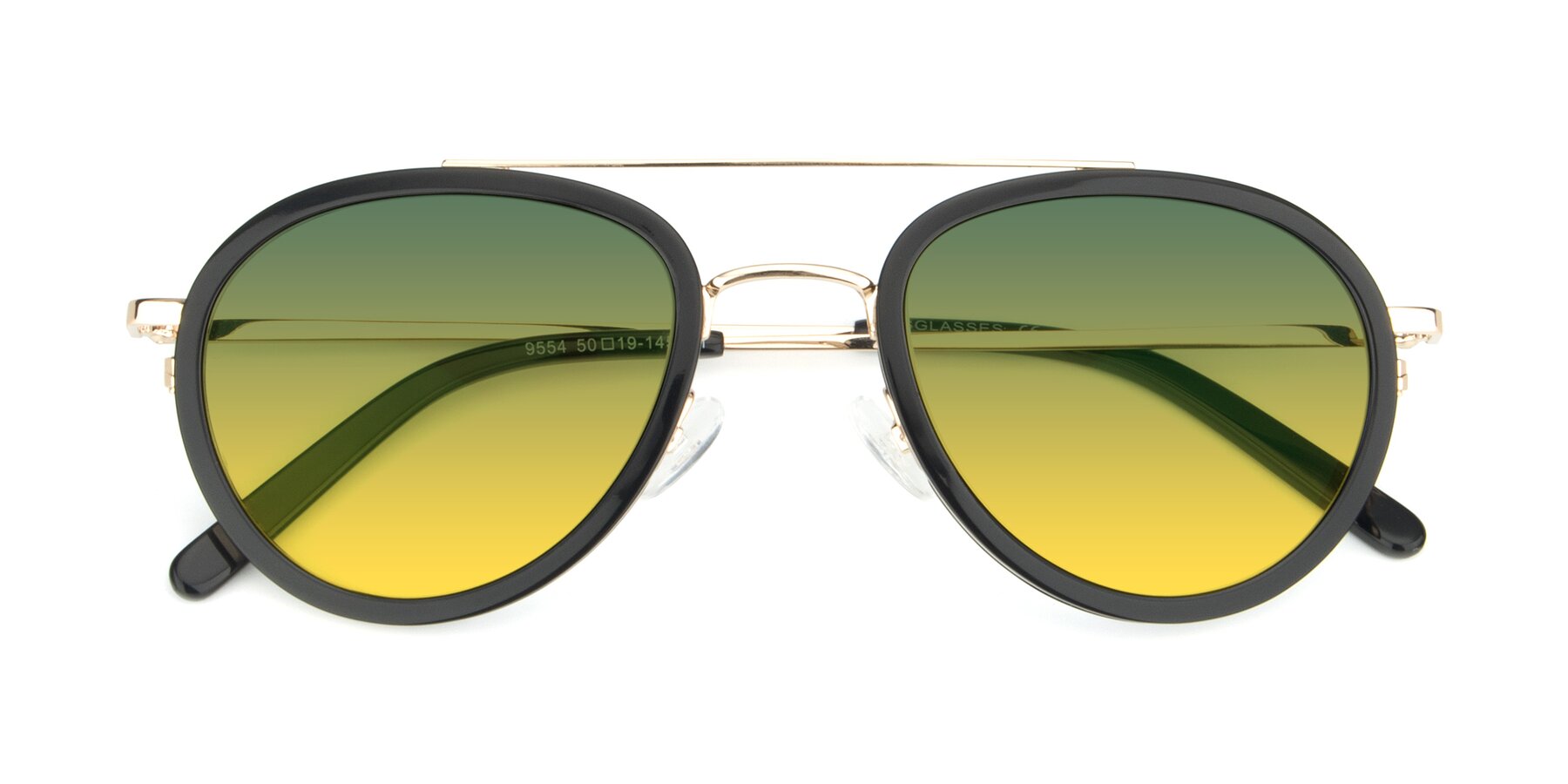Folded Front of 9554 in Black-Gold with Green / Yellow Gradient Lenses