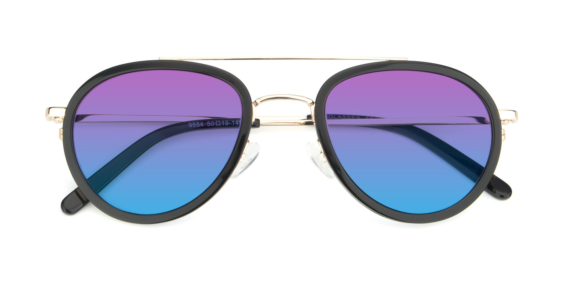 Folded Front of 9554 in Black-Gold with Purple / Blue Gradient Lenses
