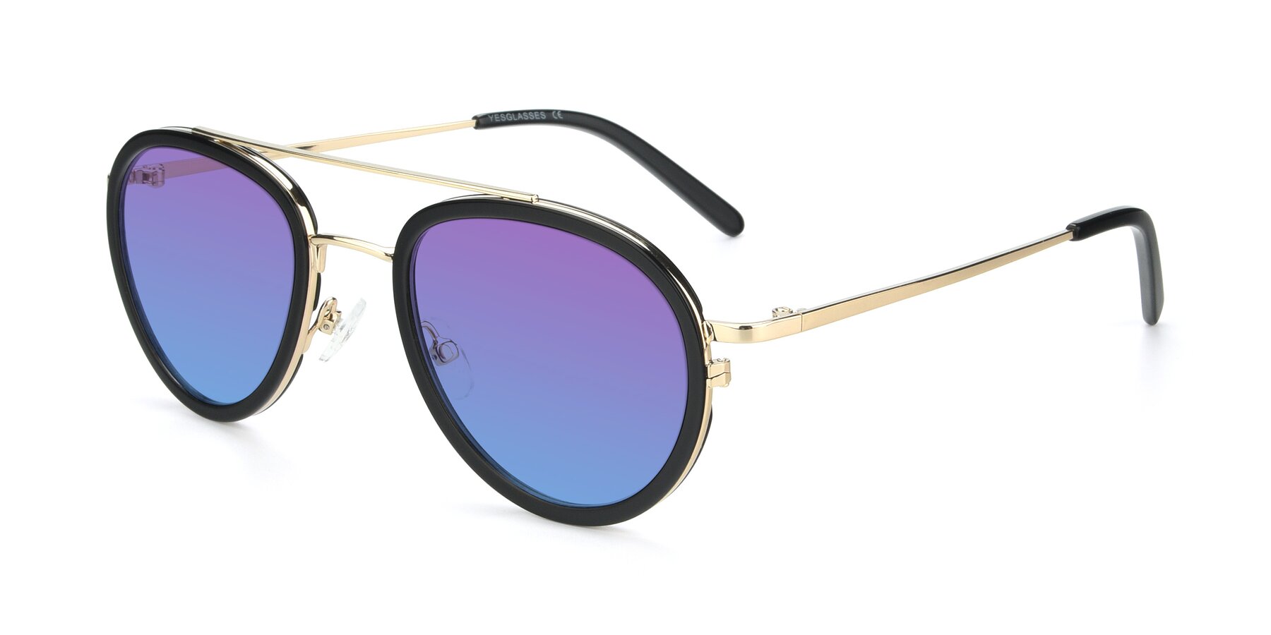 Angle of 9554 in Black-Gold with Purple / Blue Gradient Lenses