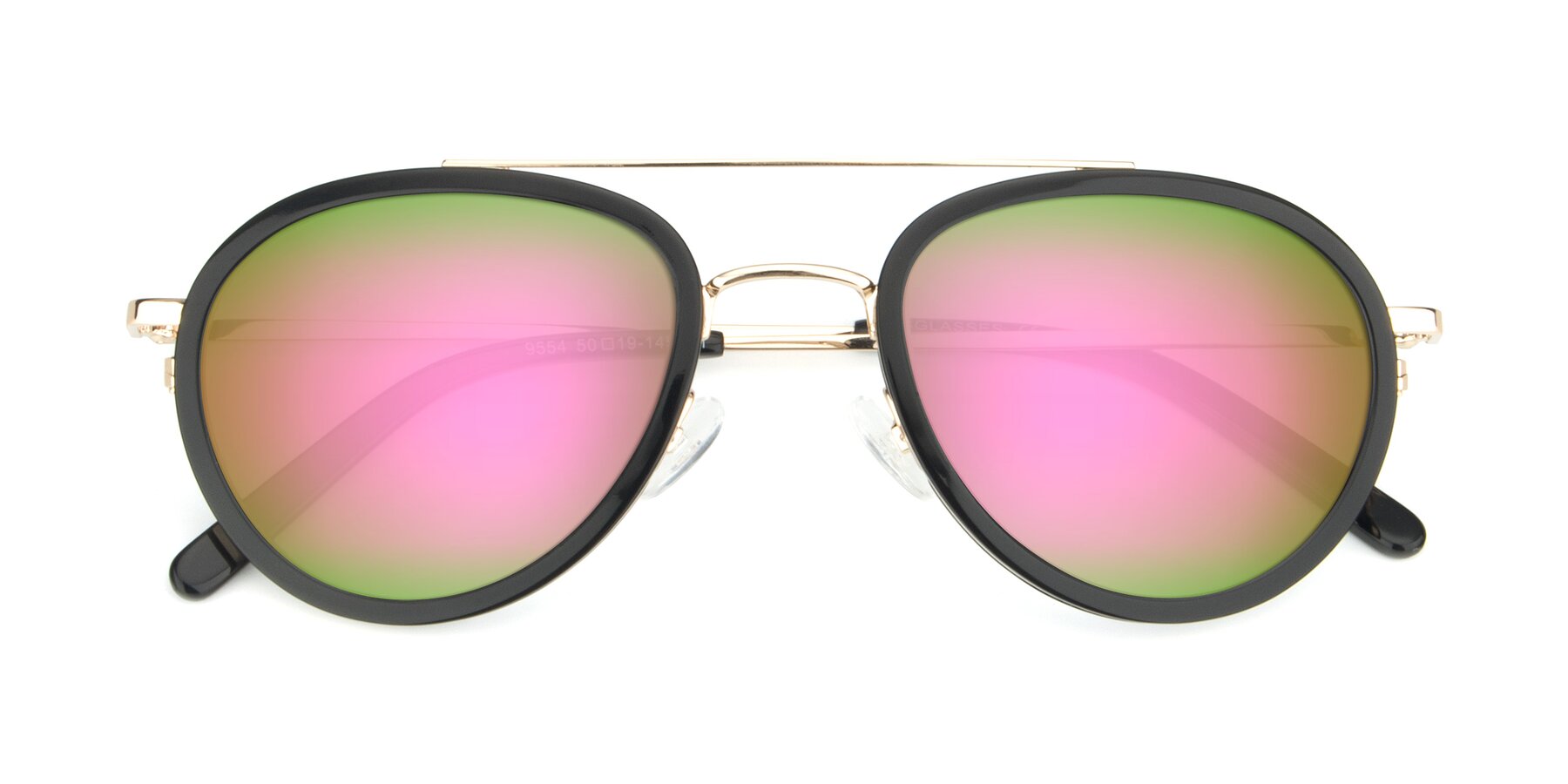 Folded Front of 9554 in Black-Gold with Pink Mirrored Lenses