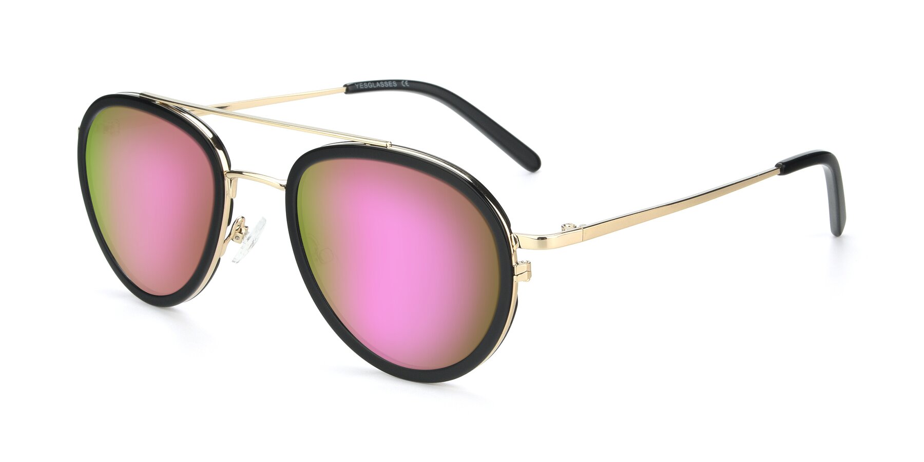 Angle of 9554 in Black-Gold with Pink Mirrored Lenses