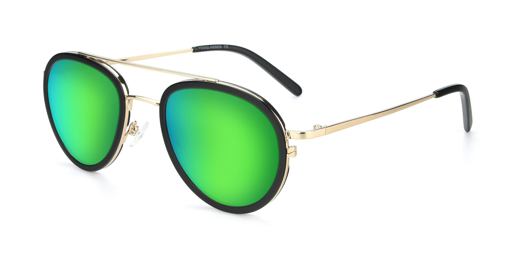 Angle of 9554 in Black-Gold with Green Mirrored Lenses
