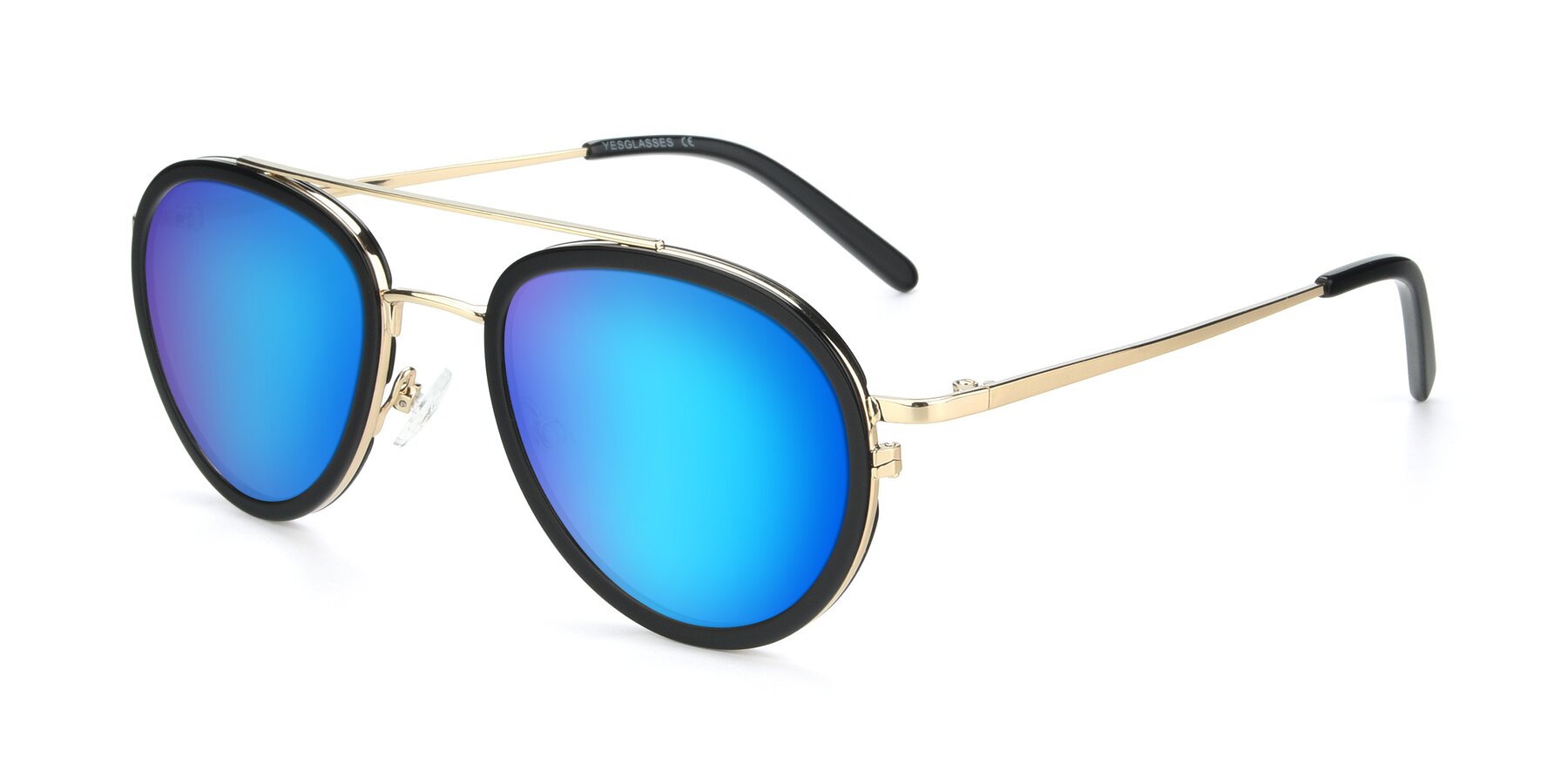 Angle of 9554 in Black-Gold with Blue Mirrored Lenses