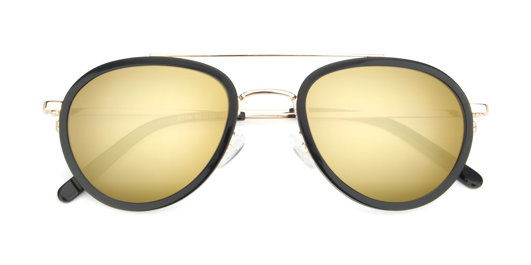Folded Front of 9554 in Black-Gold with Gold Mirrored Lenses