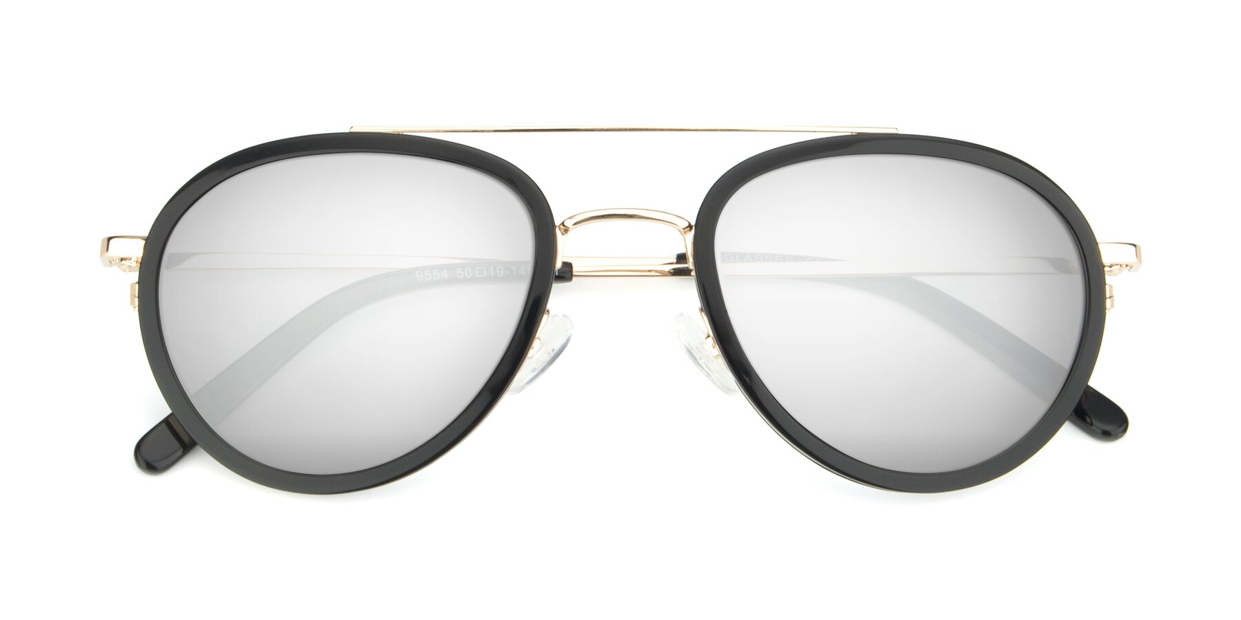 Folded Front of 9554 in Black-Gold with Silver Mirrored Lenses