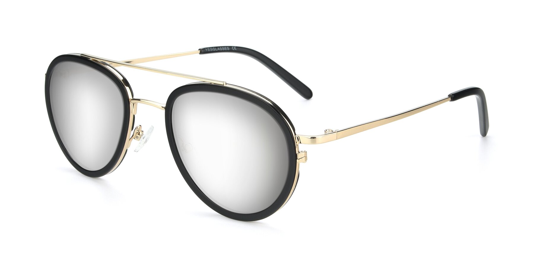 Angle of 9554 in Black-Gold with Silver Mirrored Lenses