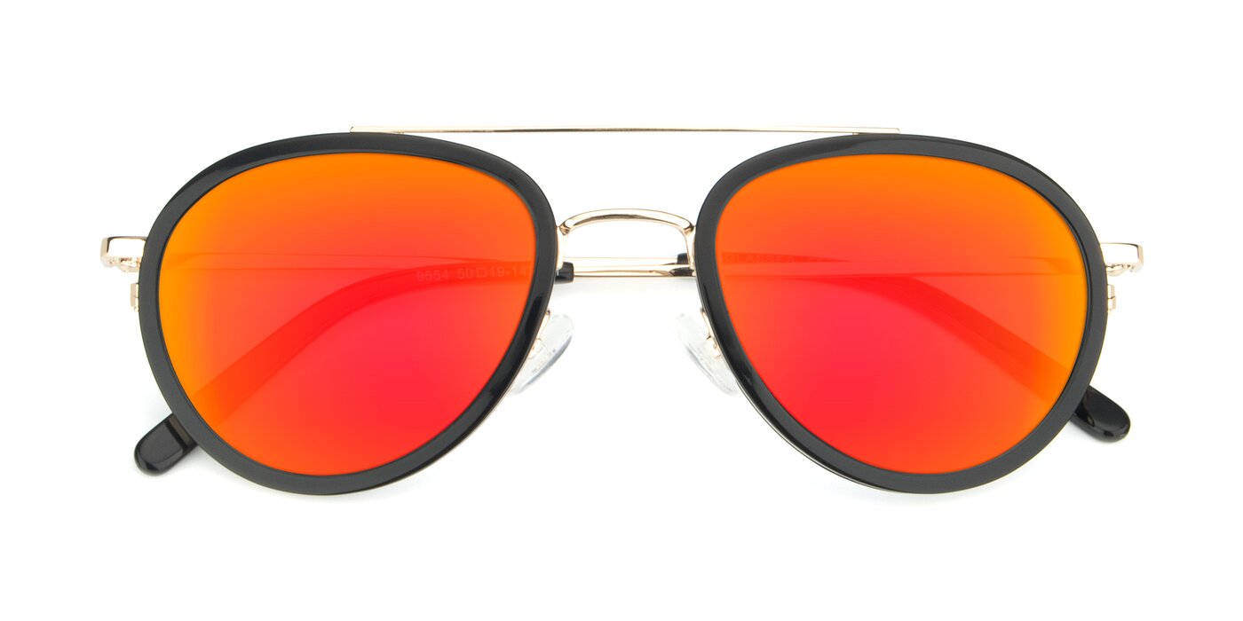9554 - Black / Gold Flash Mirrored Sunglasses