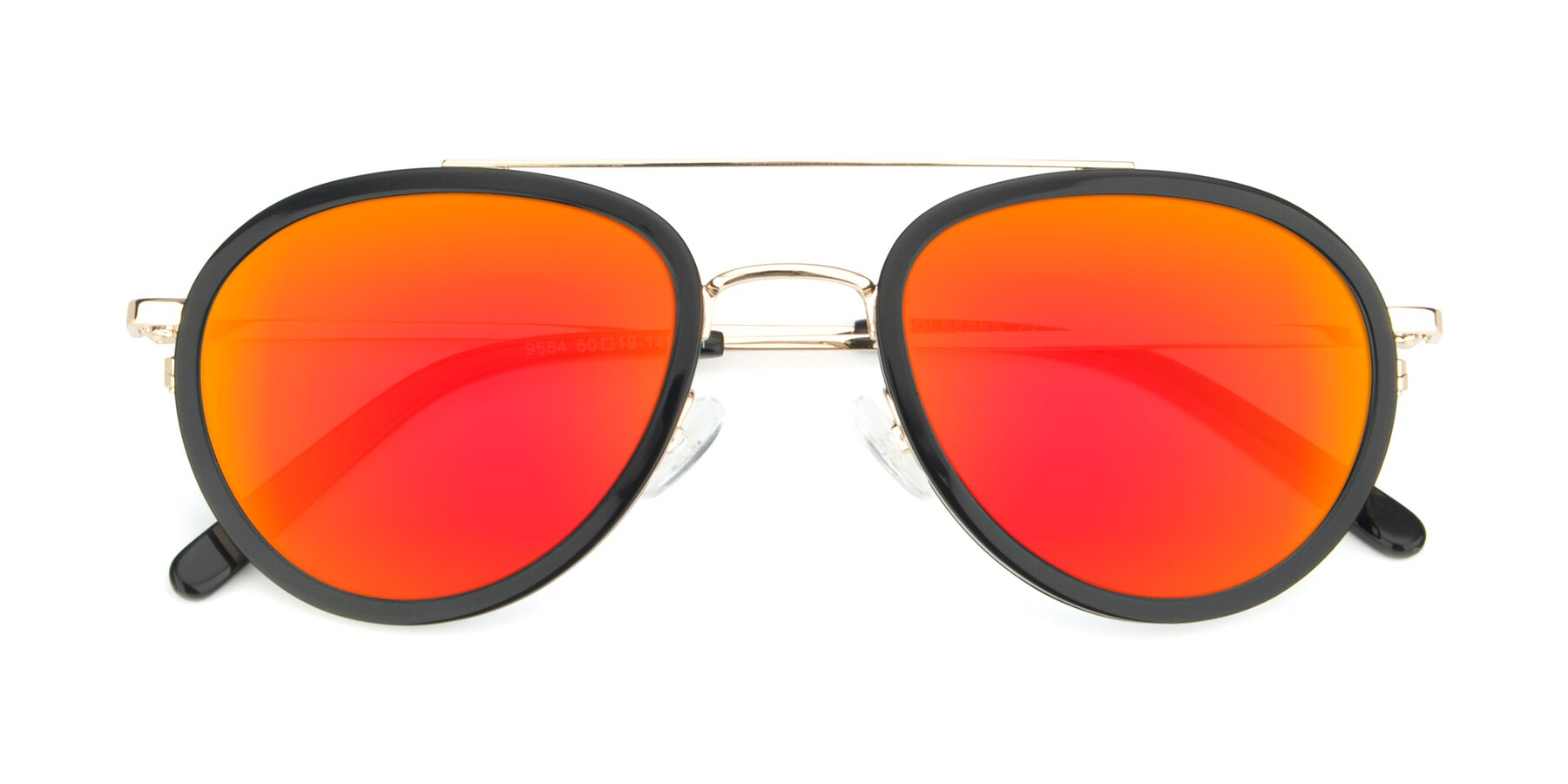 Folded Front of 9554 in Black-Gold with Red Gold Mirrored Lenses