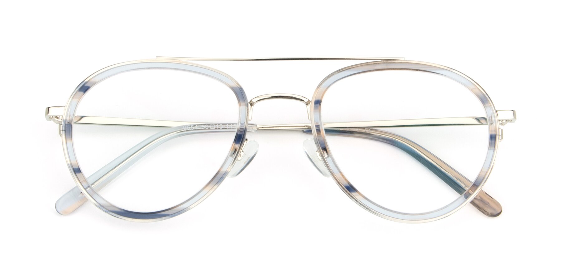 Folded Front of 9554 in Silver-Transparent with Clear Blue Light Blocking Lenses
