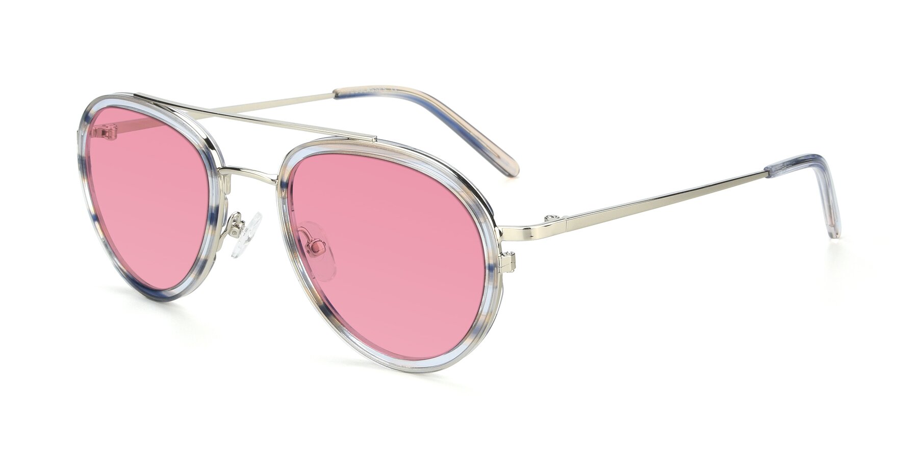 Angle of 9554 in Silver-Transparent with Pink Tinted Lenses