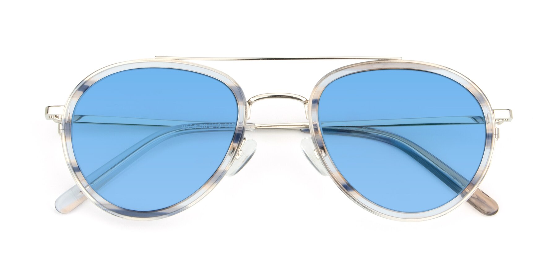 Folded Front of 9554 in Silver-Transparent with Medium Blue Tinted Lenses