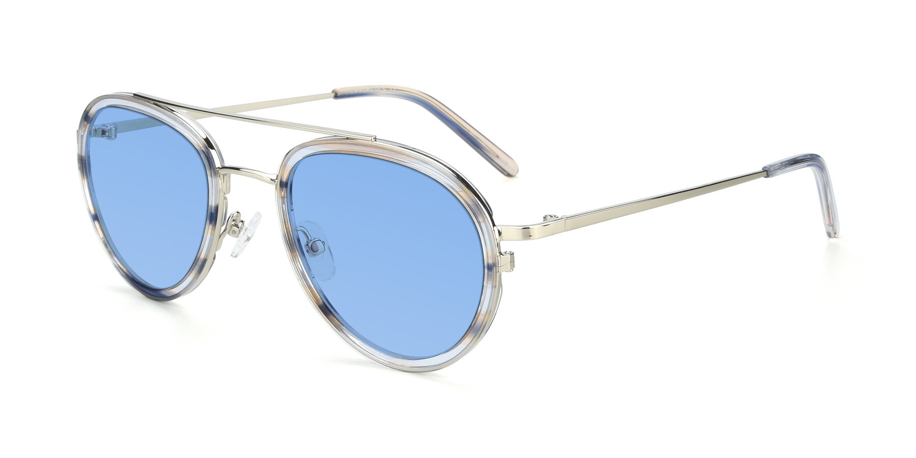 Angle of 9554 in Silver-Transparent with Medium Blue Tinted Lenses