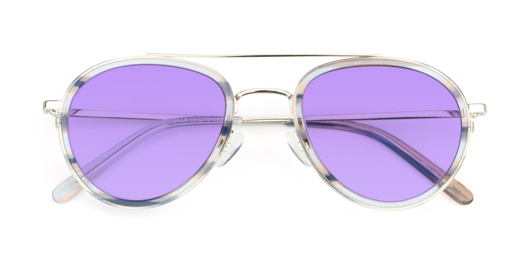 Folded Front of 9554 in Silver-Transparent with Medium Purple Tinted Lenses