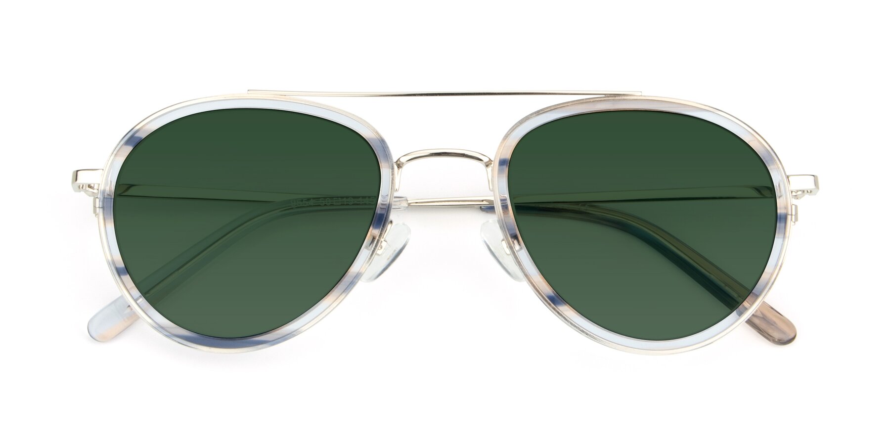 Folded Front of 9554 in Silver-Transparent with Green Tinted Lenses