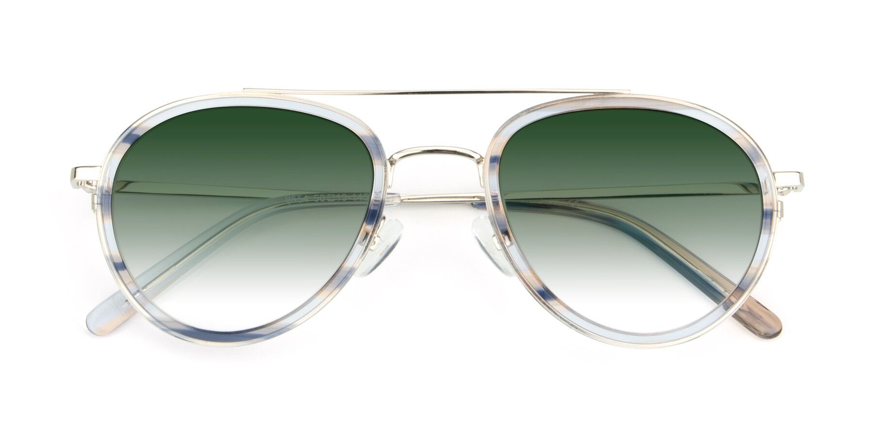 Folded Front of 9554 in Silver-Transparent with Green Gradient Lenses