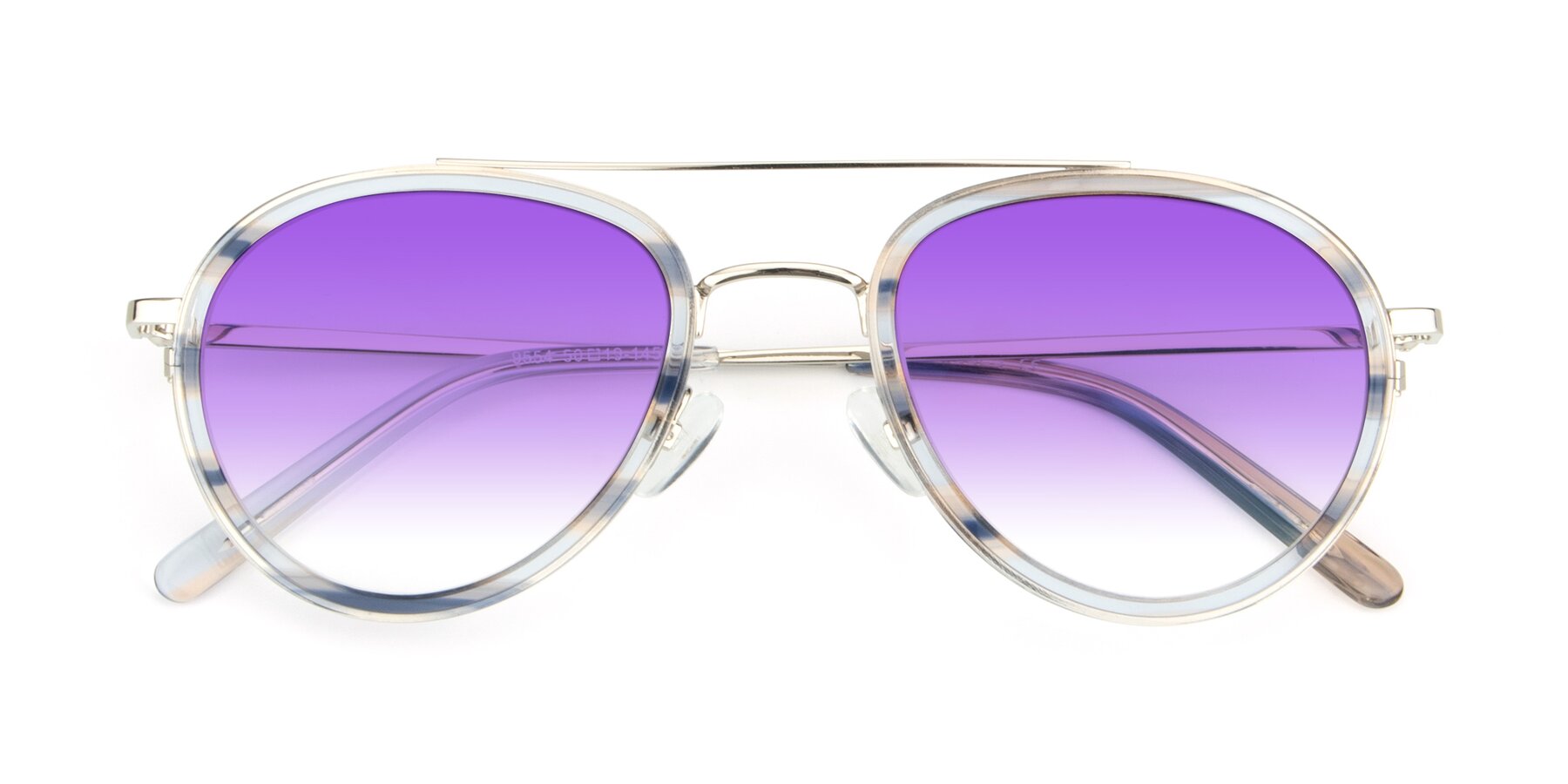 Folded Front of 9554 in Silver-Transparent with Purple Gradient Lenses
