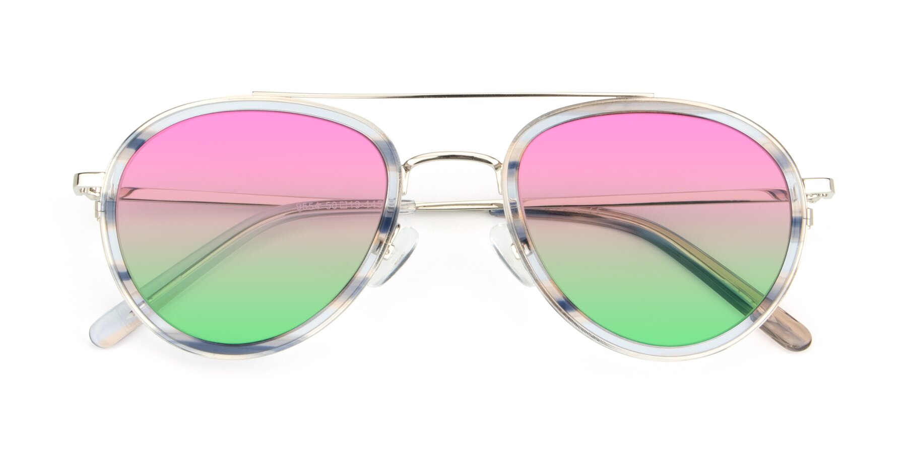 Folded Front of 9554 in Silver-Transparent with Pink / Green Gradient Lenses