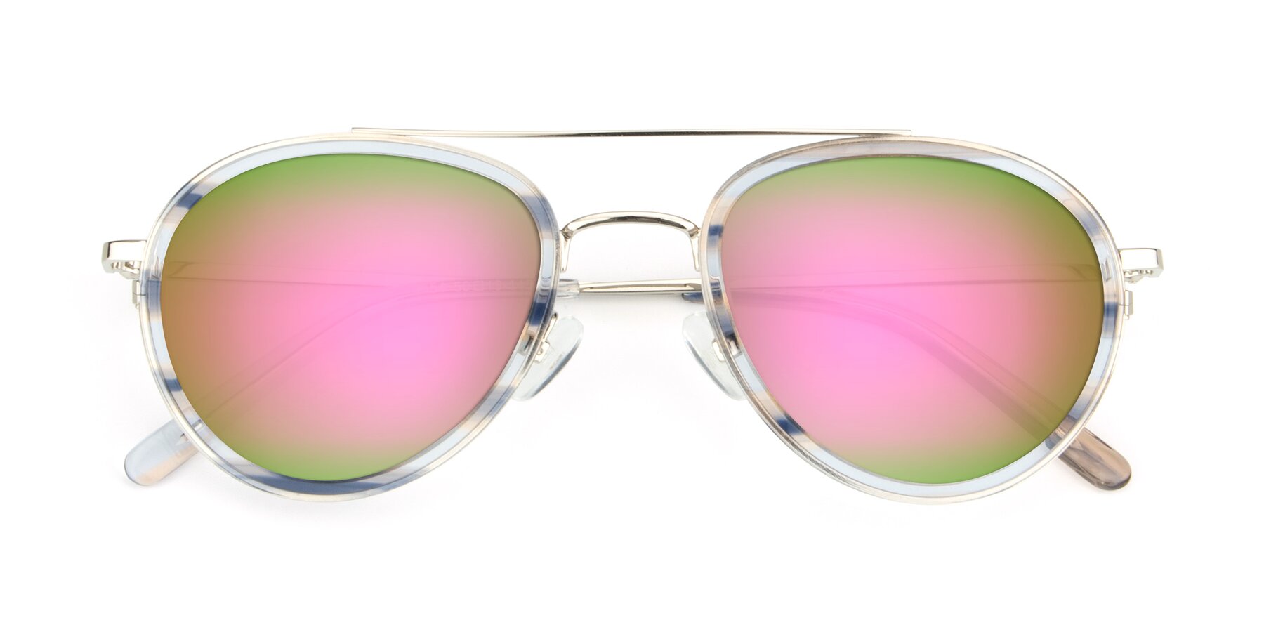 Folded Front of 9554 in Silver-Transparent with Pink Mirrored Lenses