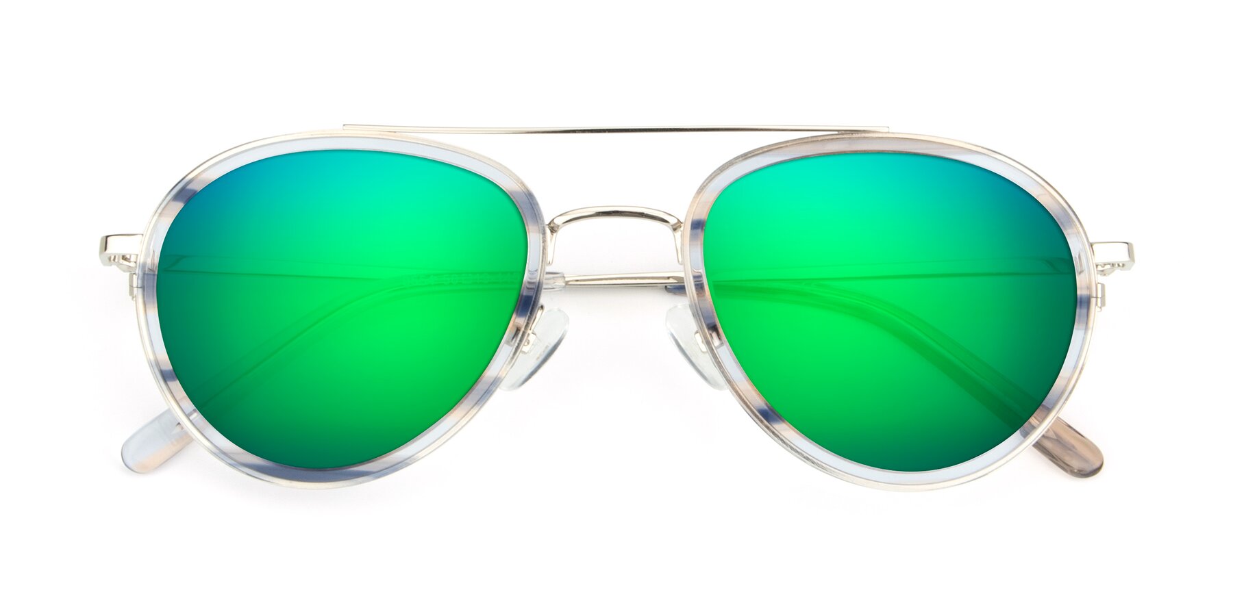 Folded Front of 9554 in Silver-Transparent with Green Mirrored Lenses