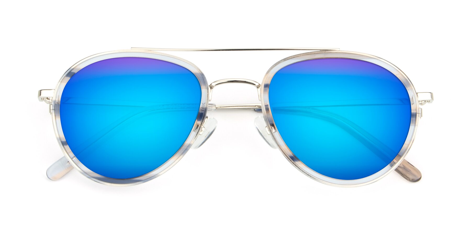 Folded Front of 9554 in Silver-Transparent with Blue Mirrored Lenses