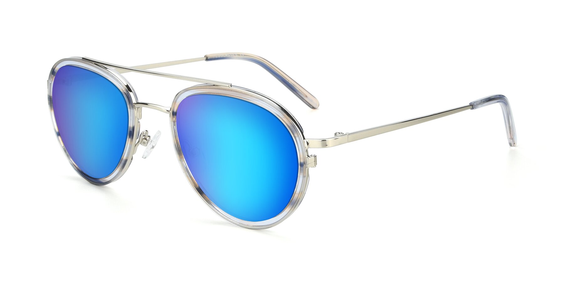 Angle of 9554 in Silver-Transparent with Blue Mirrored Lenses