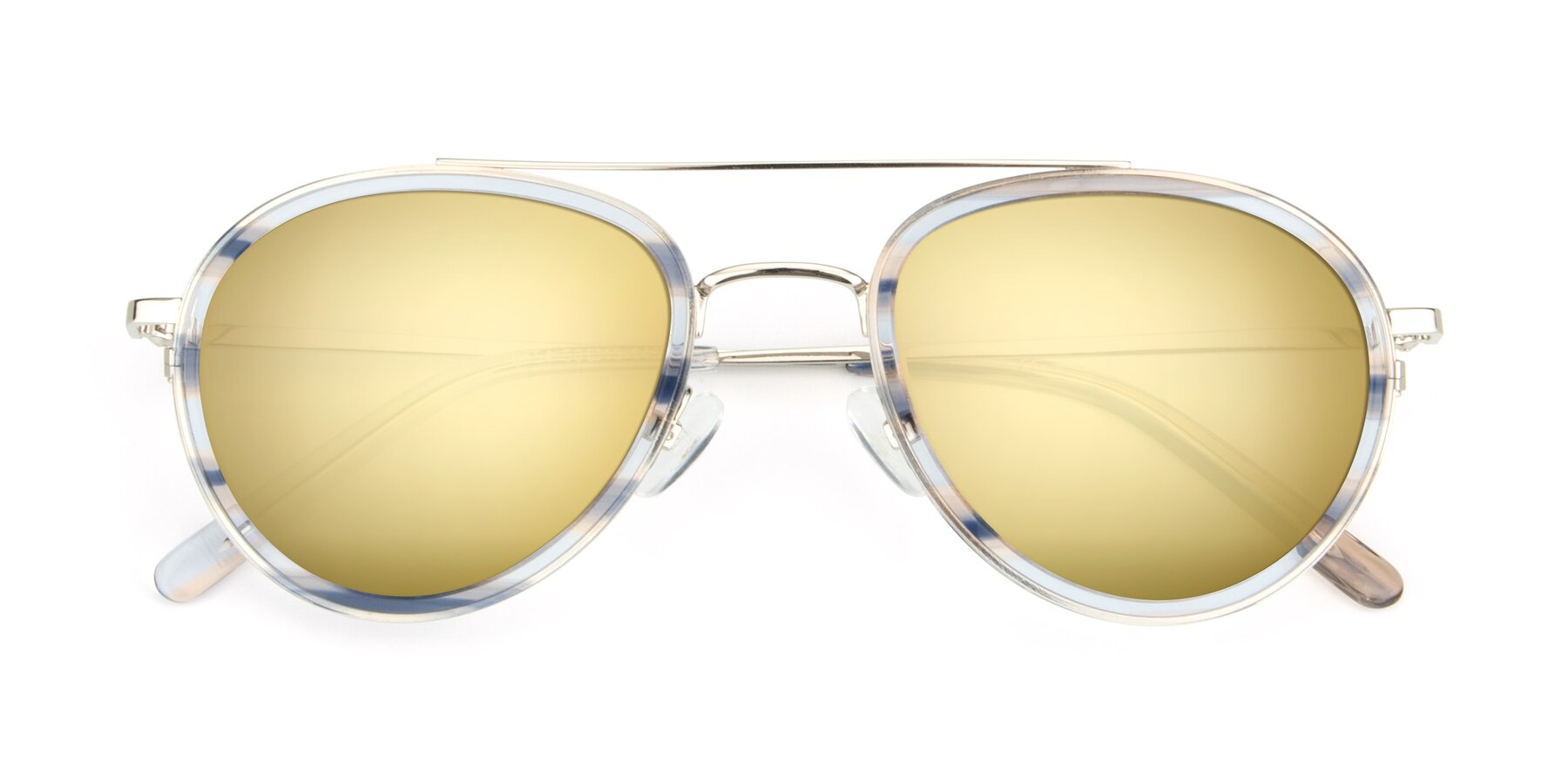 Folded Front of 9554 in Silver-Transparent with Gold Mirrored Lenses