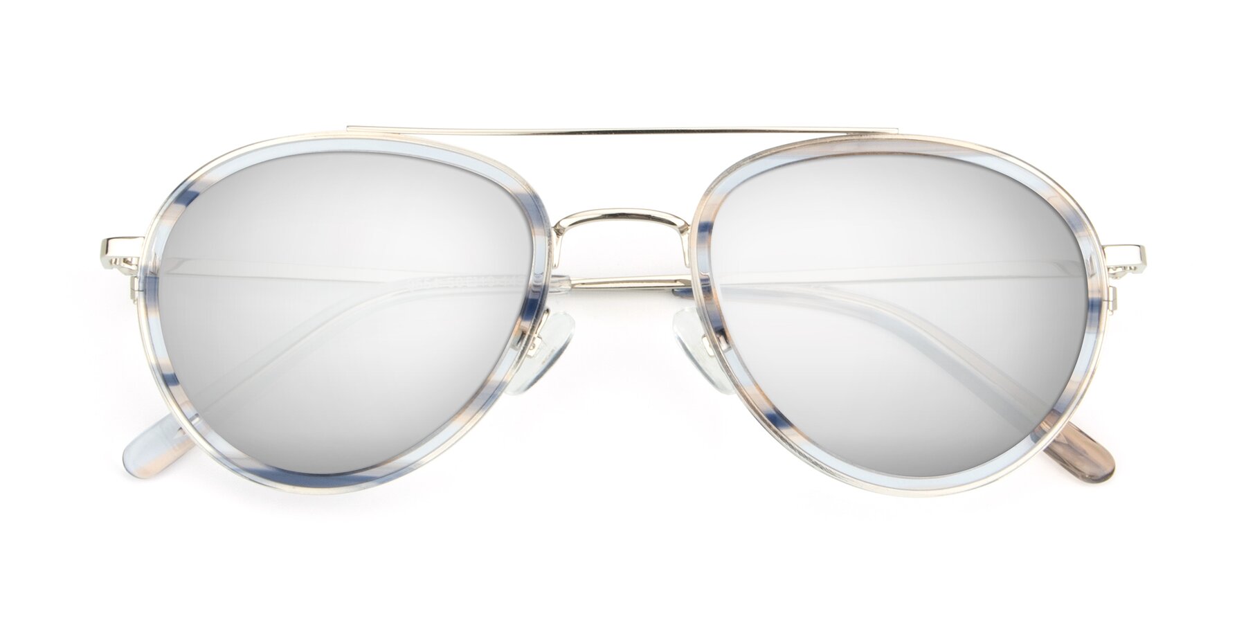 Folded Front of 9554 in Silver-Transparent with Silver Mirrored Lenses