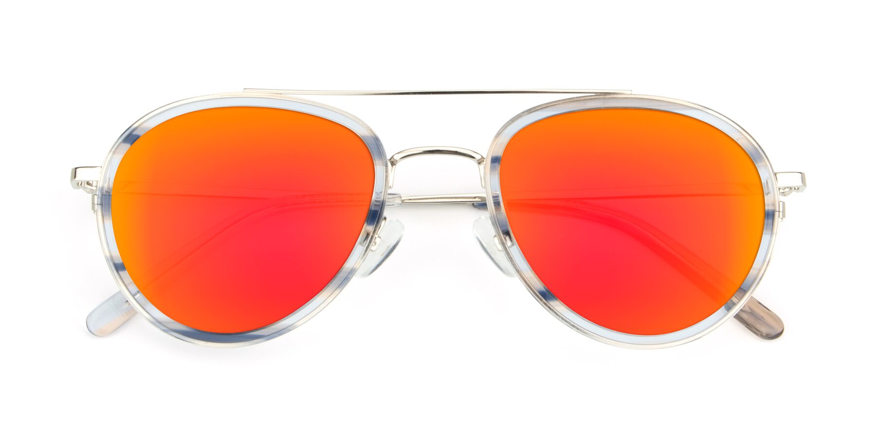 Folded Front of 9554 in Silver-Transparent with Red Gold Mirrored Lenses