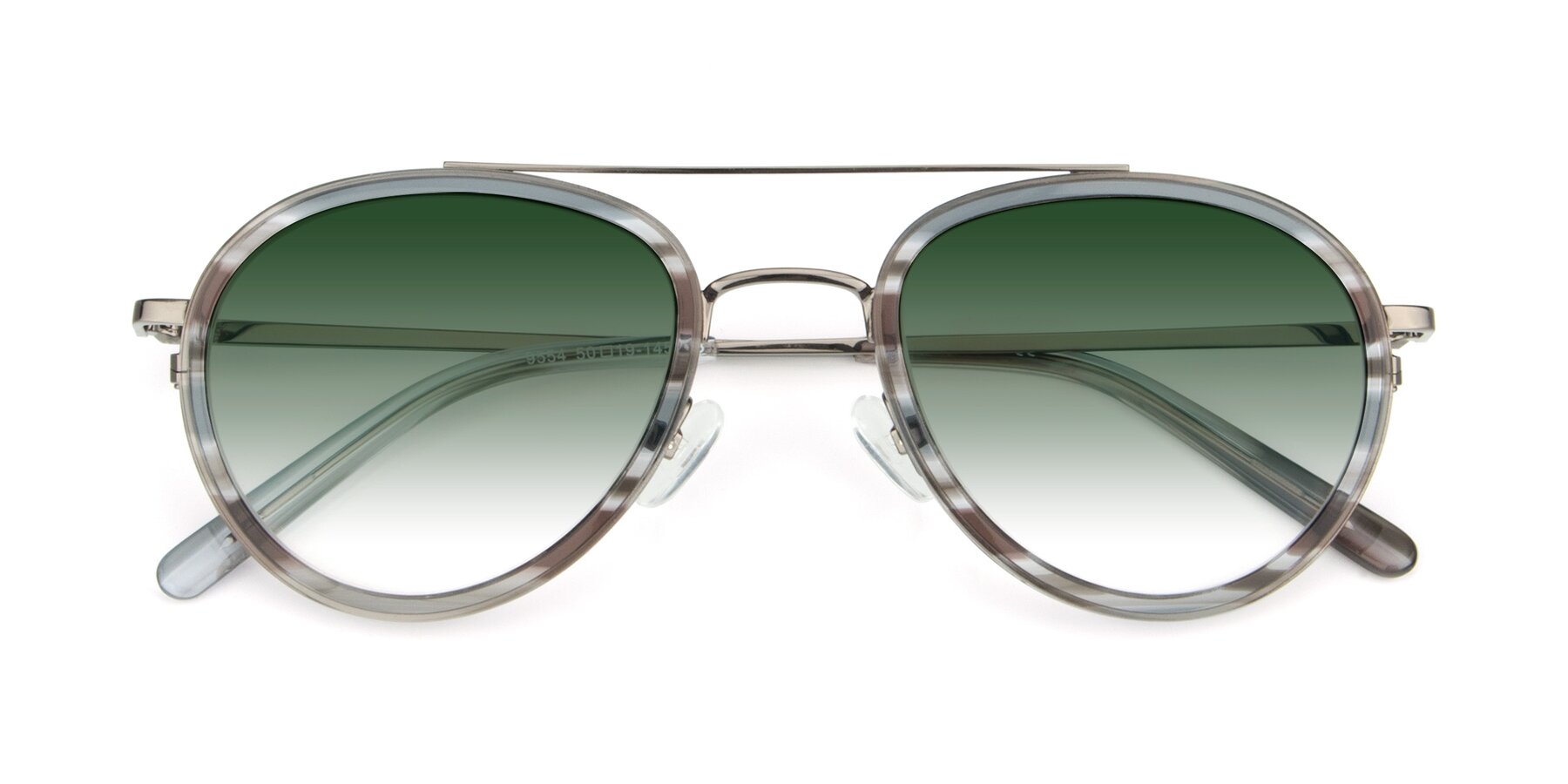 Folded Front of 9554 in  Gunmetal-Transparent with Green Gradient Lenses