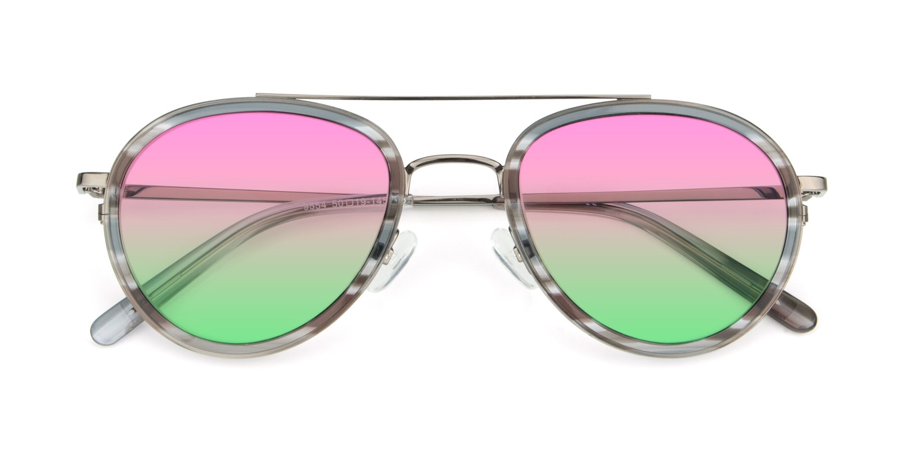 Folded Front of 9554 in  Gunmetal-Transparent with Pink / Green Gradient Lenses