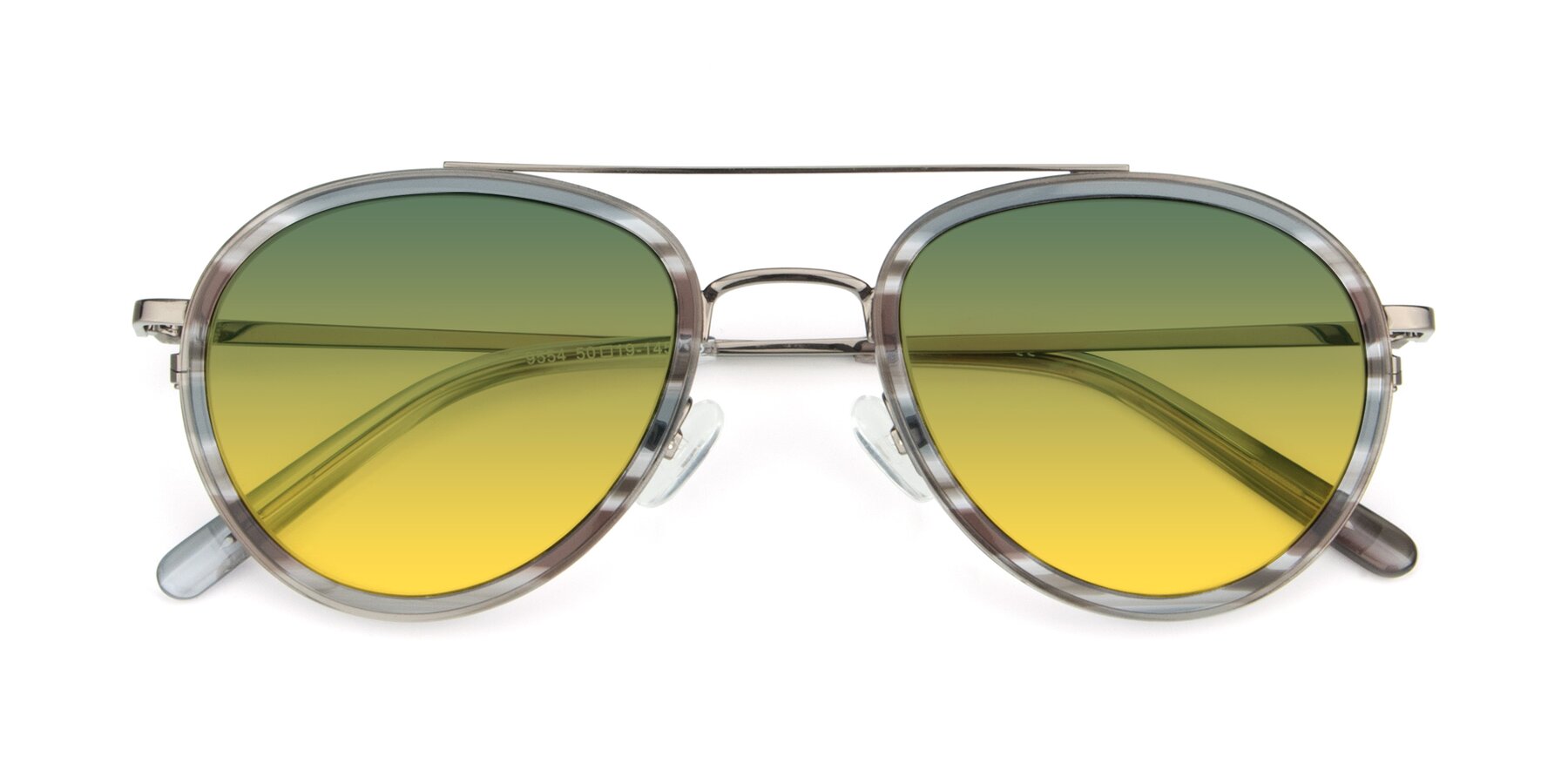 Folded Front of 9554 in  Gunmetal-Transparent with Green / Yellow Gradient Lenses