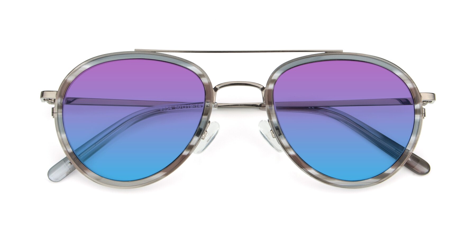 Folded Front of 9554 in  Gunmetal-Transparent with Purple / Blue Gradient Lenses