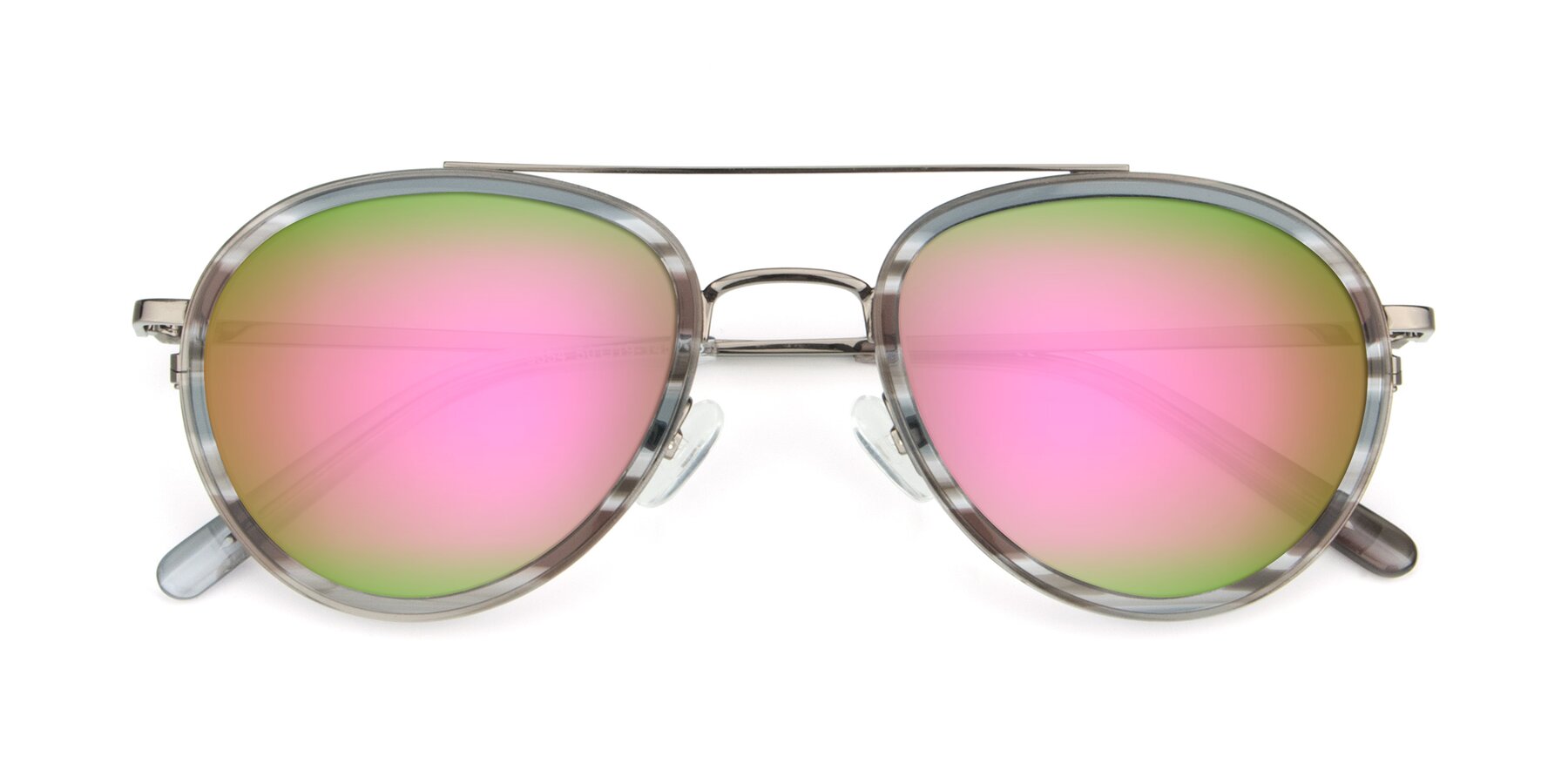 Folded Front of 9554 in  Gunmetal-Transparent with Pink Mirrored Lenses