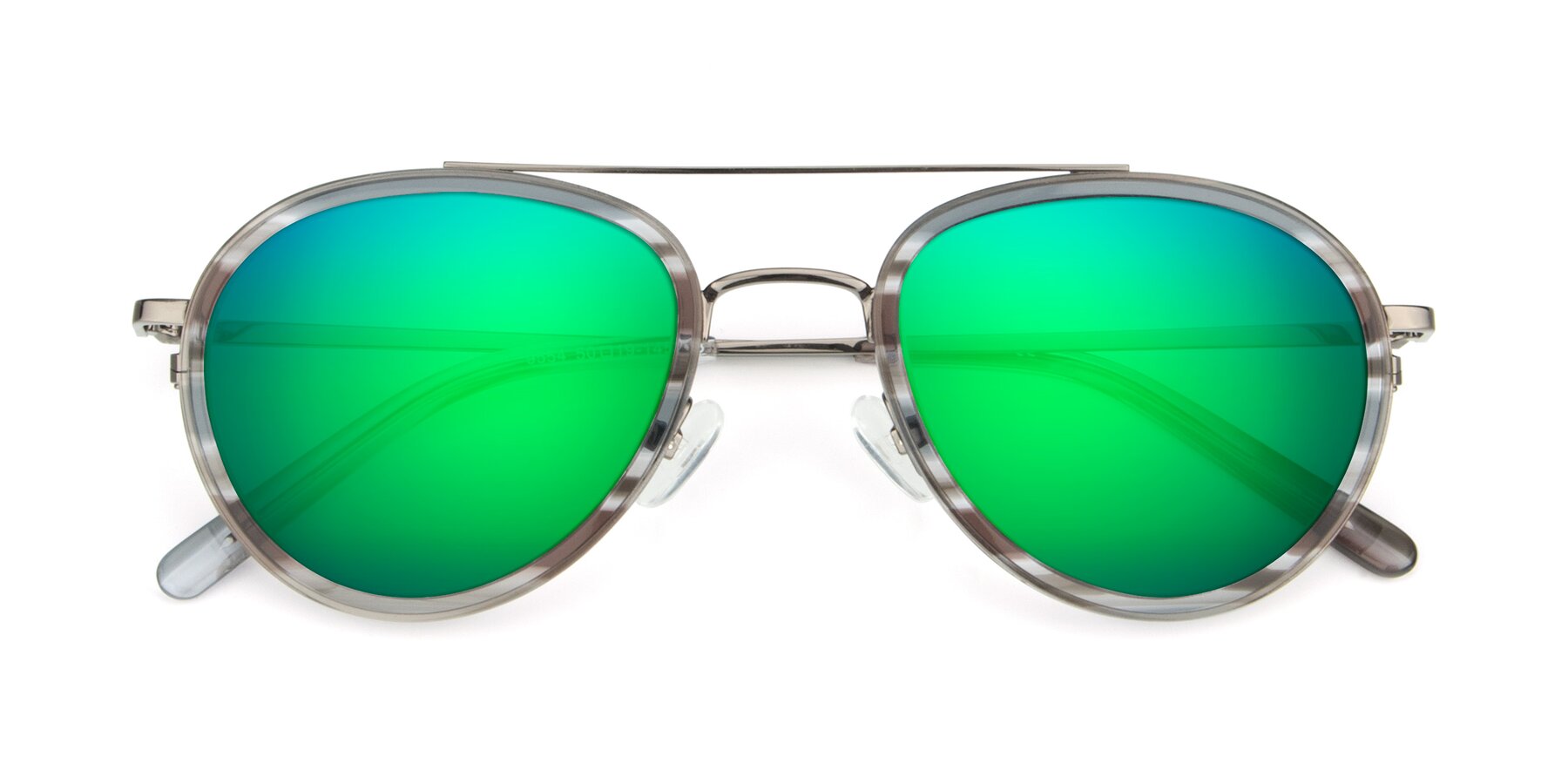 Folded Front of 9554 in  Gunmetal-Transparent with Green Mirrored Lenses