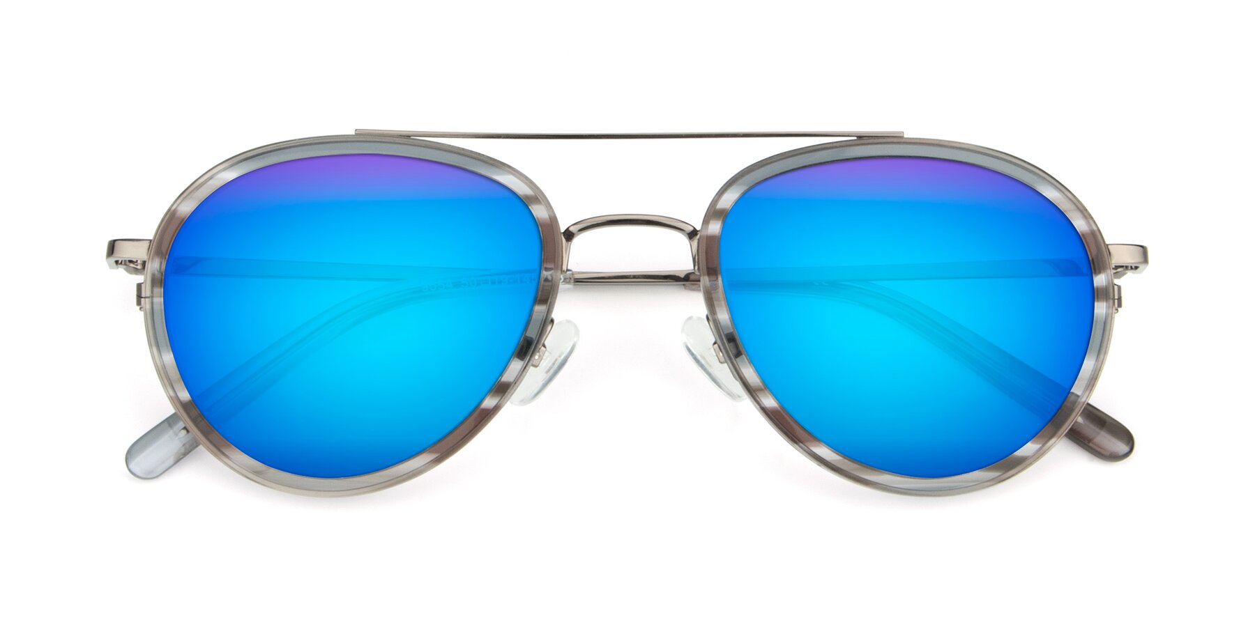 Folded Front of 9554 in  Gunmetal-Transparent with Blue Mirrored Lenses