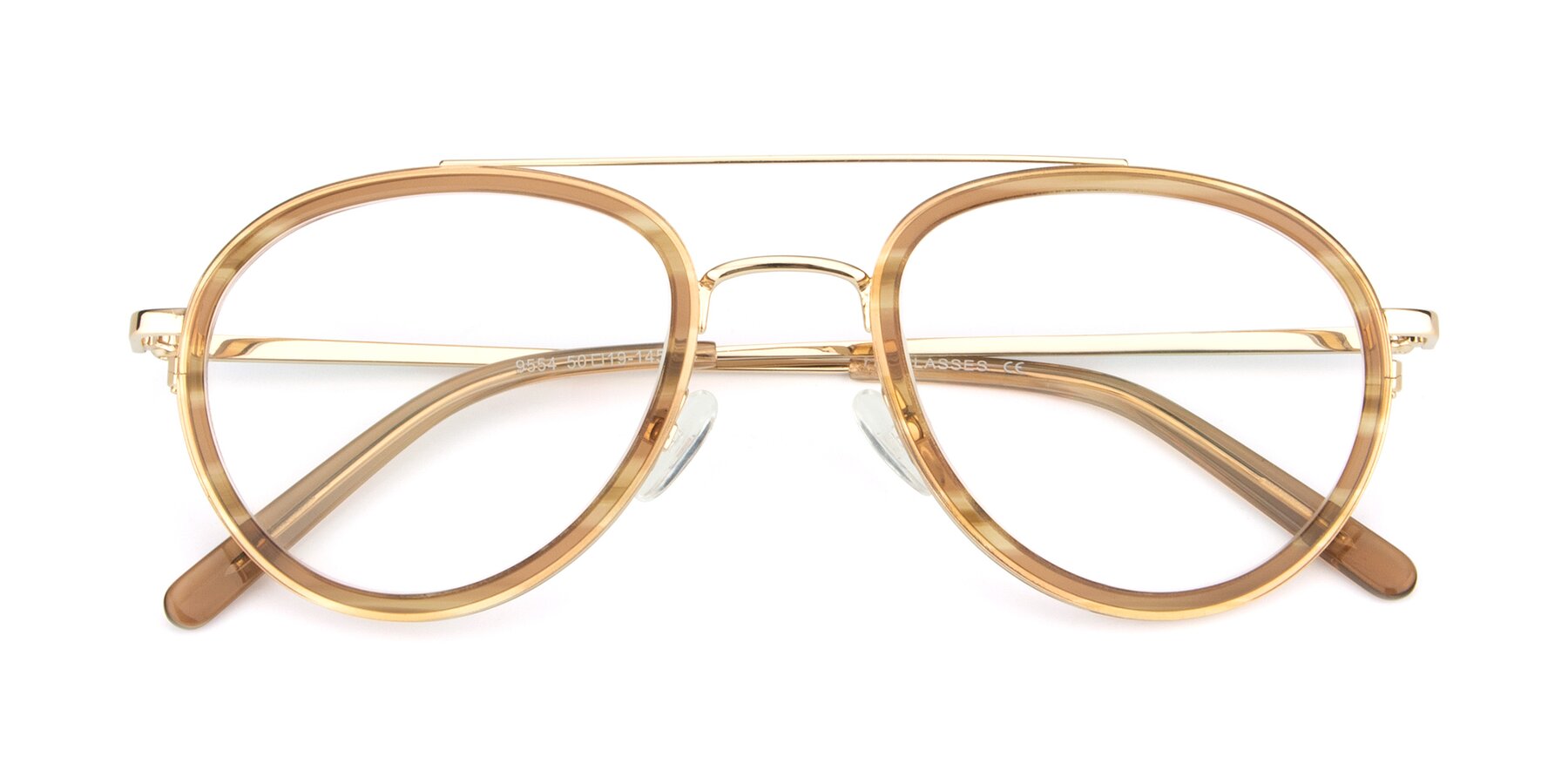 Folded Front of 9554 in Gold-Caramel with Clear Blue Light Blocking Lenses