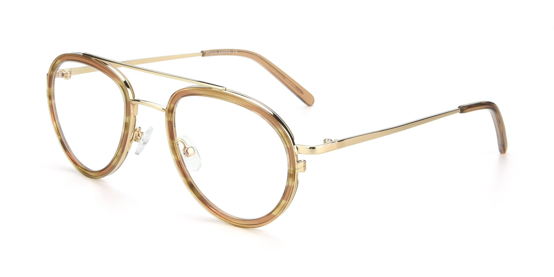 Angle of 9554 in Gold-Caramel with Clear Reading Eyeglass Lenses