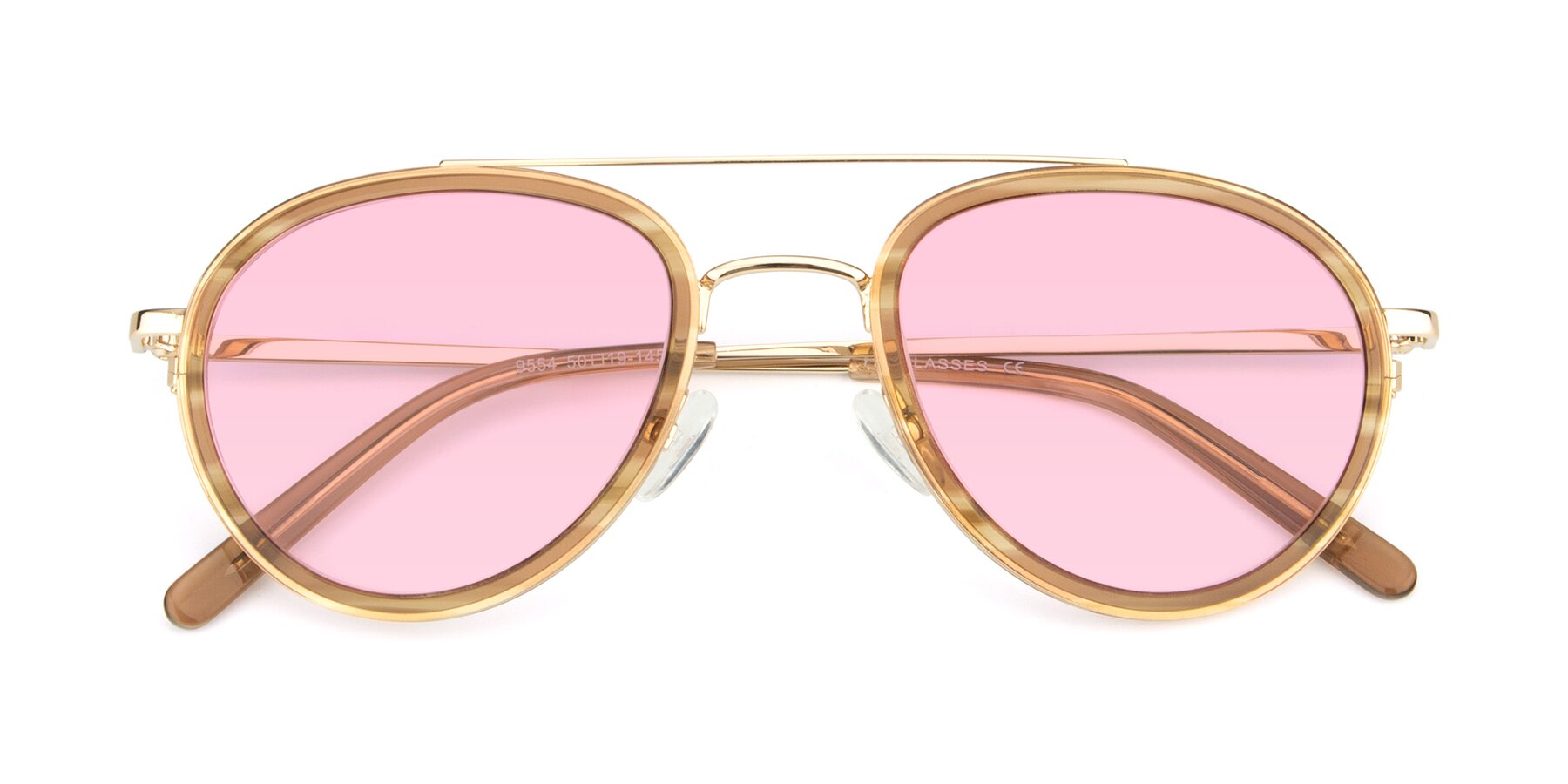 Folded Front of 9554 in Gold-Caramel with Light Pink Tinted Lenses