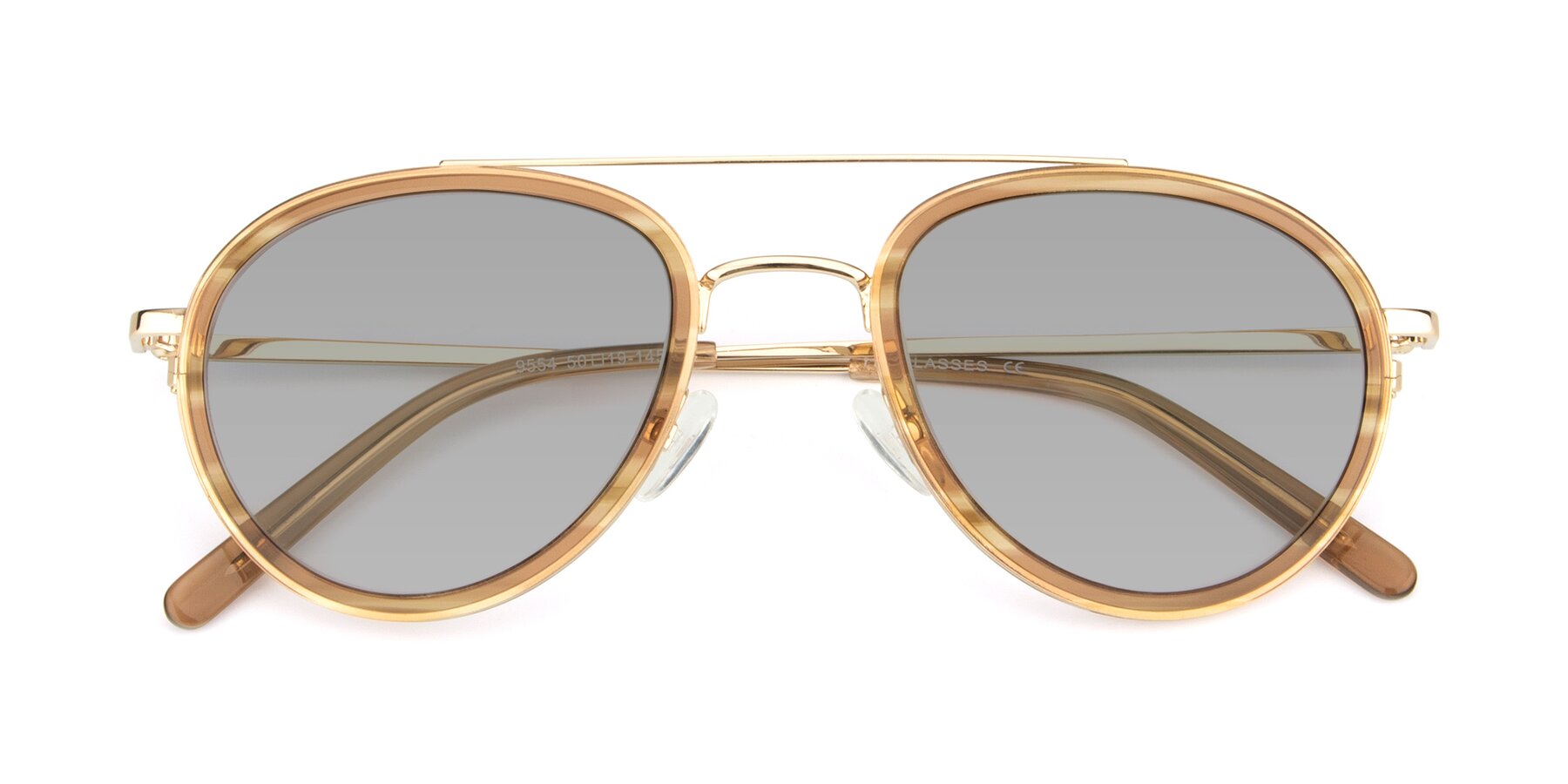Folded Front of 9554 in Gold-Caramel with Light Gray Tinted Lenses