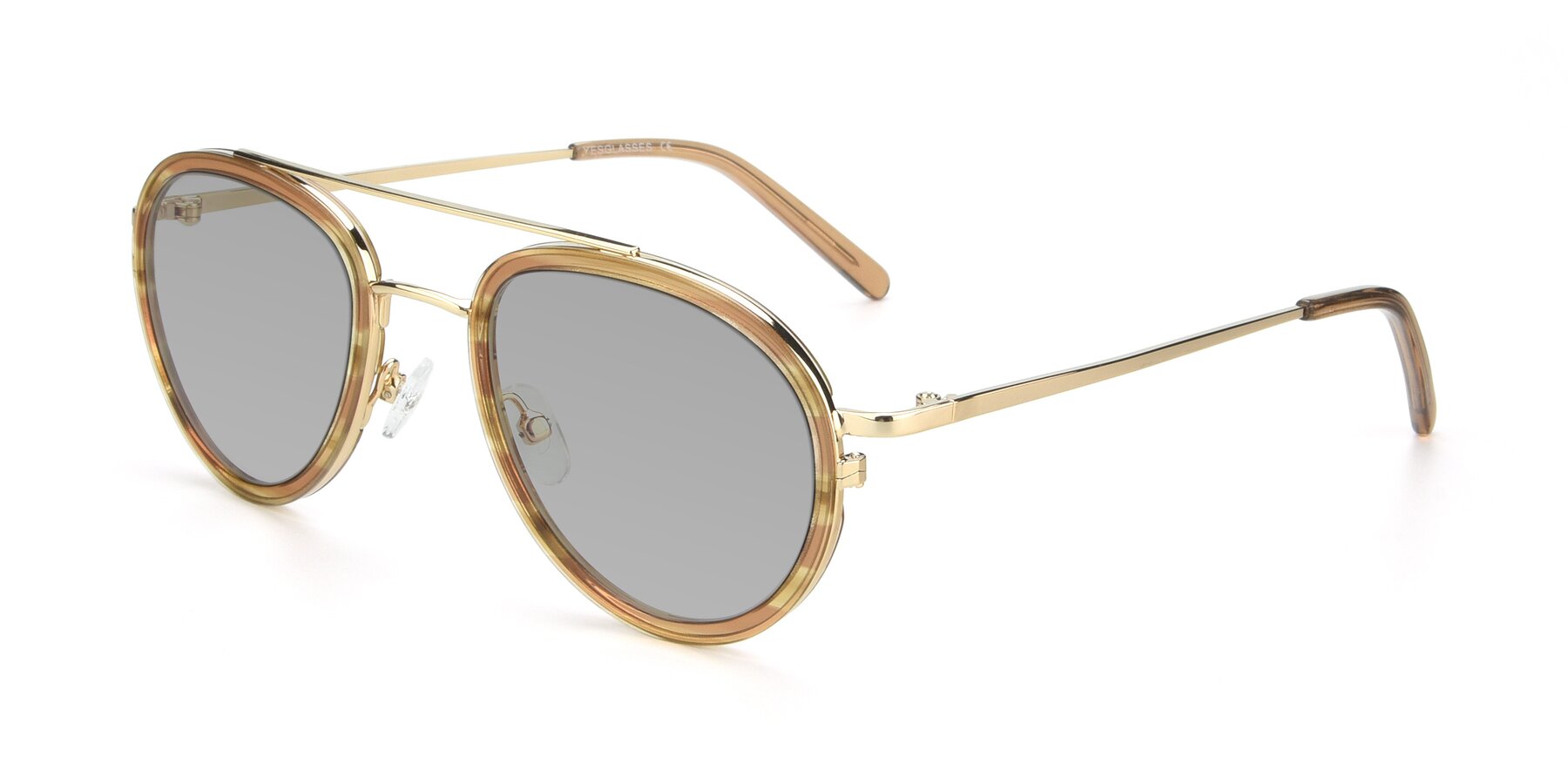 Angle of 9554 in Gold-Caramel with Light Gray Tinted Lenses