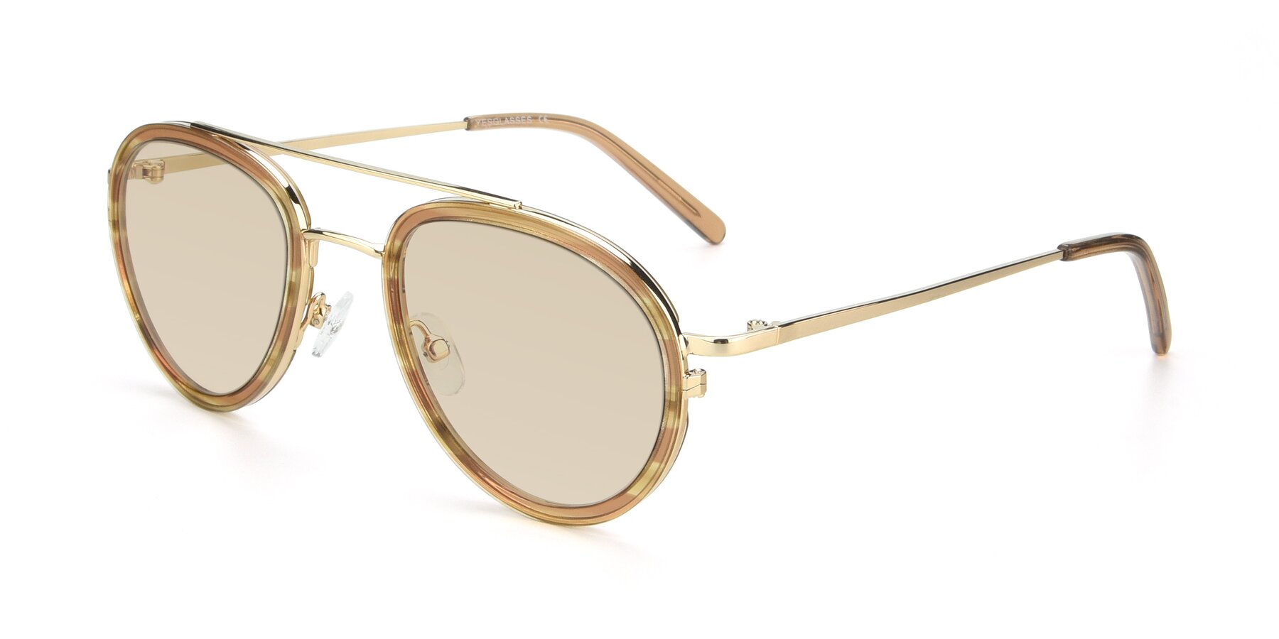 Angle of 9554 in Gold-Caramel with Light Brown Tinted Lenses