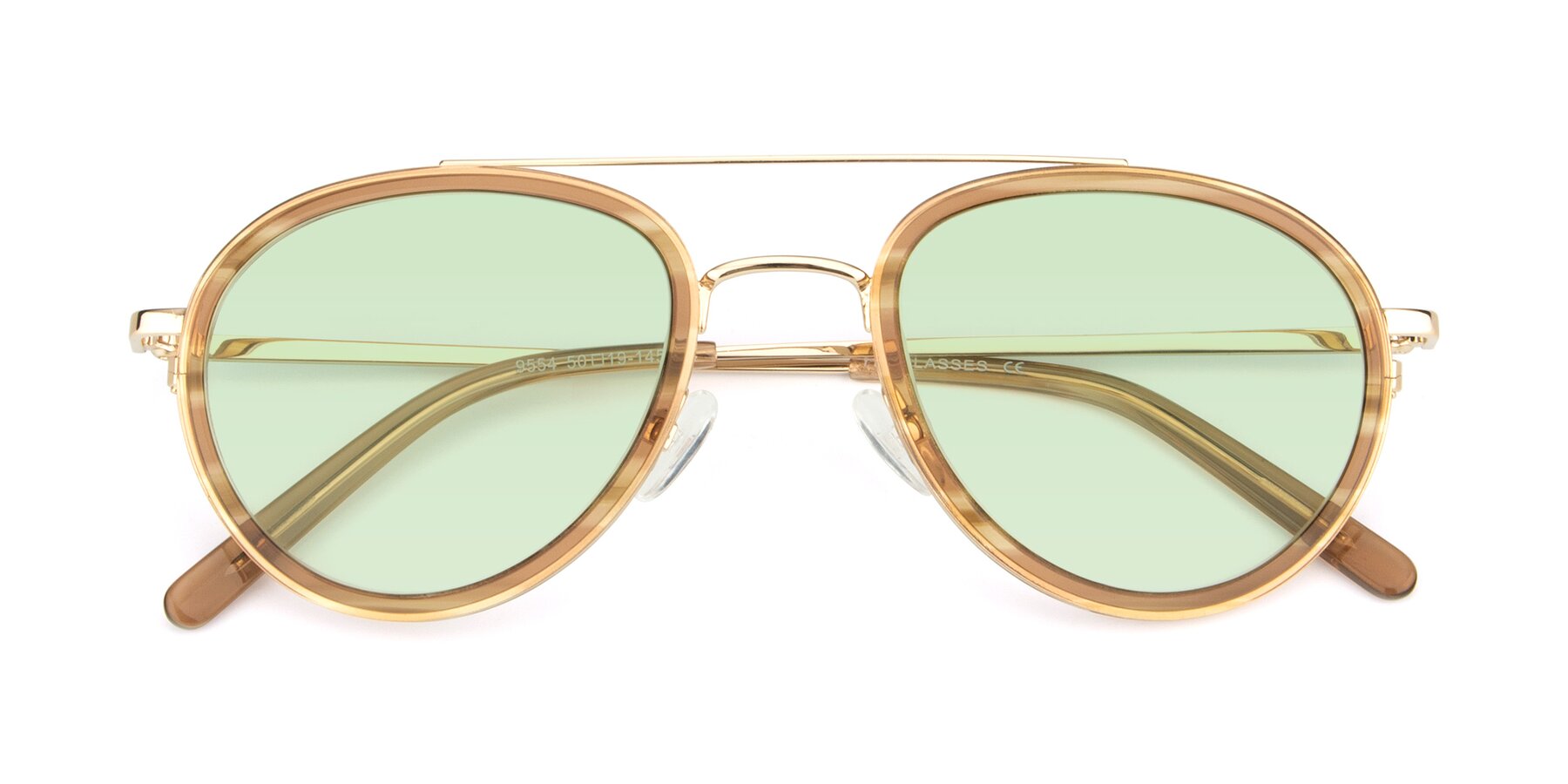 Folded Front of 9554 in Gold-Caramel with Light Green Tinted Lenses