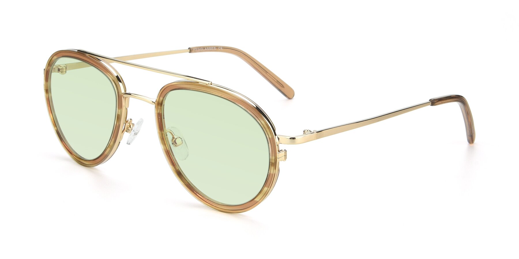 Angle of 9554 in Gold-Caramel with Light Green Tinted Lenses