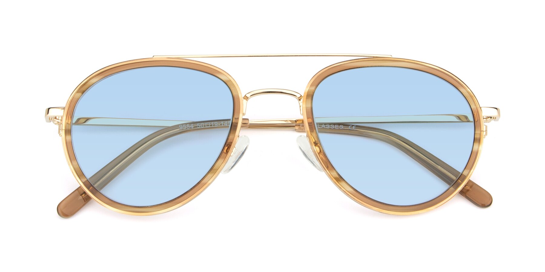 Folded Front of 9554 in Gold-Caramel with Light Blue Tinted Lenses