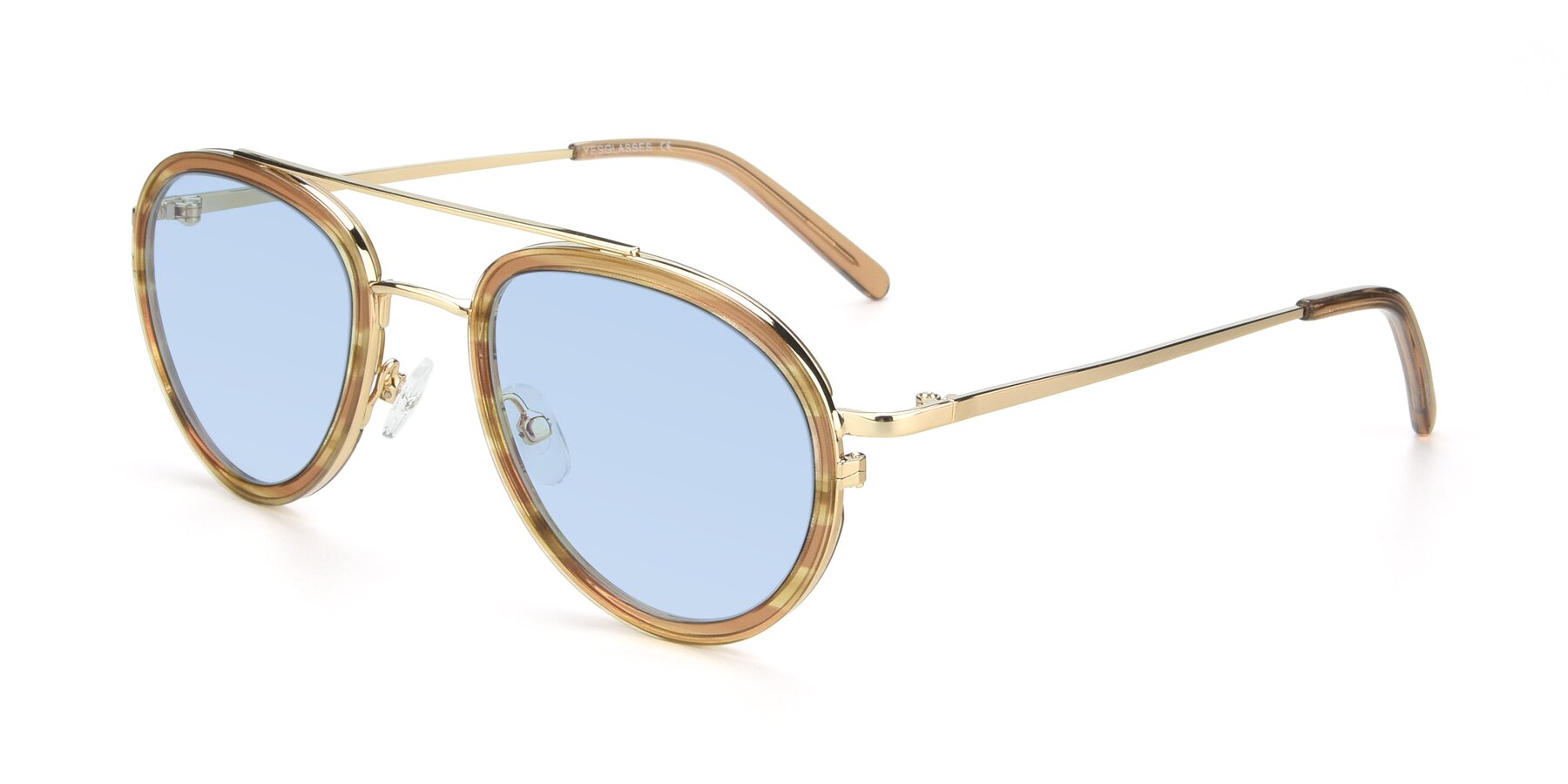 Angle of 9554 in Gold-Caramel with Light Blue Tinted Lenses