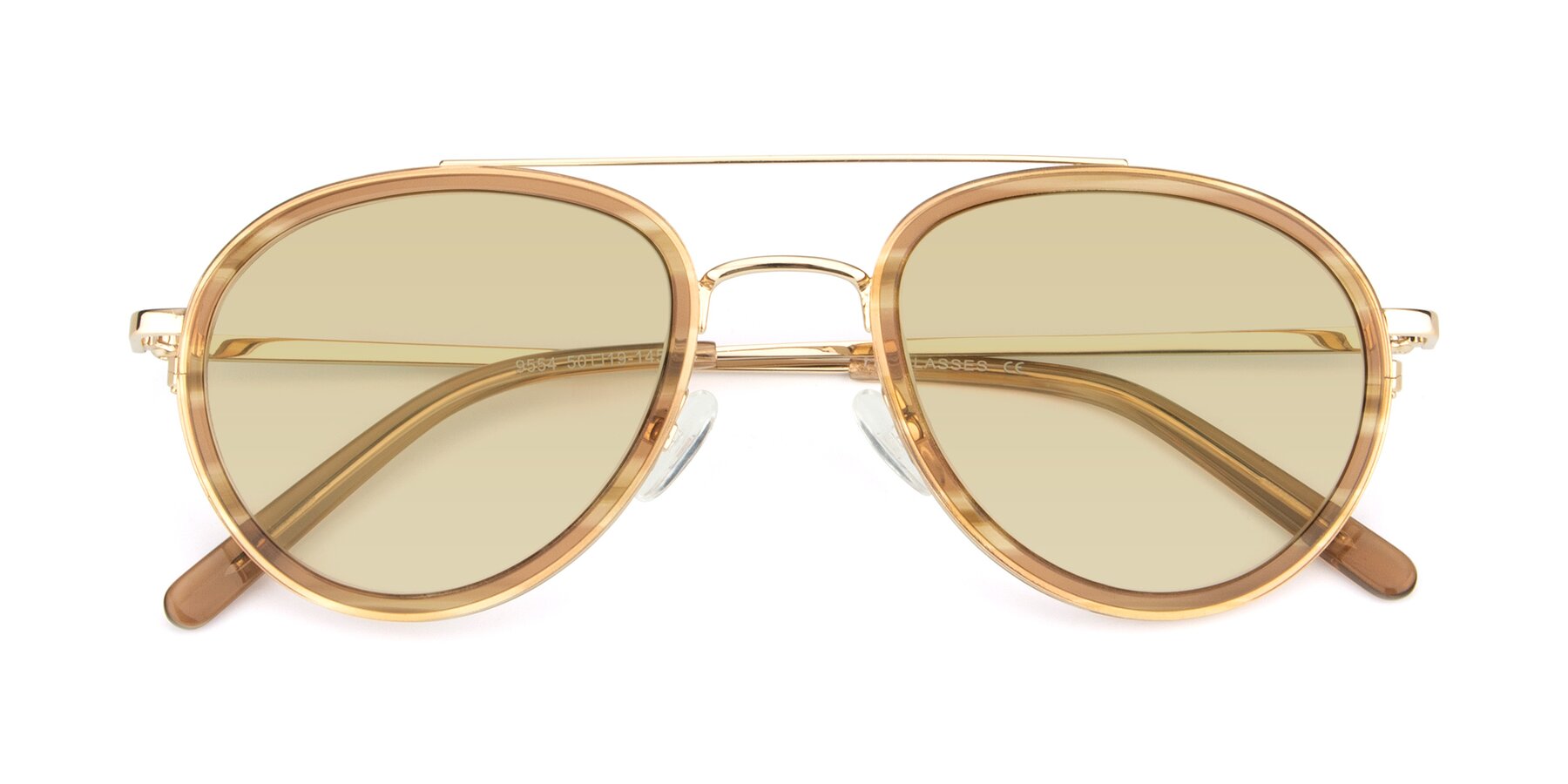 Folded Front of 9554 in Gold-Caramel with Light Champagne Tinted Lenses