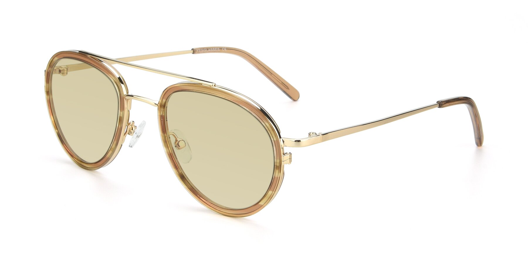 Angle of 9554 in Gold-Caramel with Light Champagne Tinted Lenses