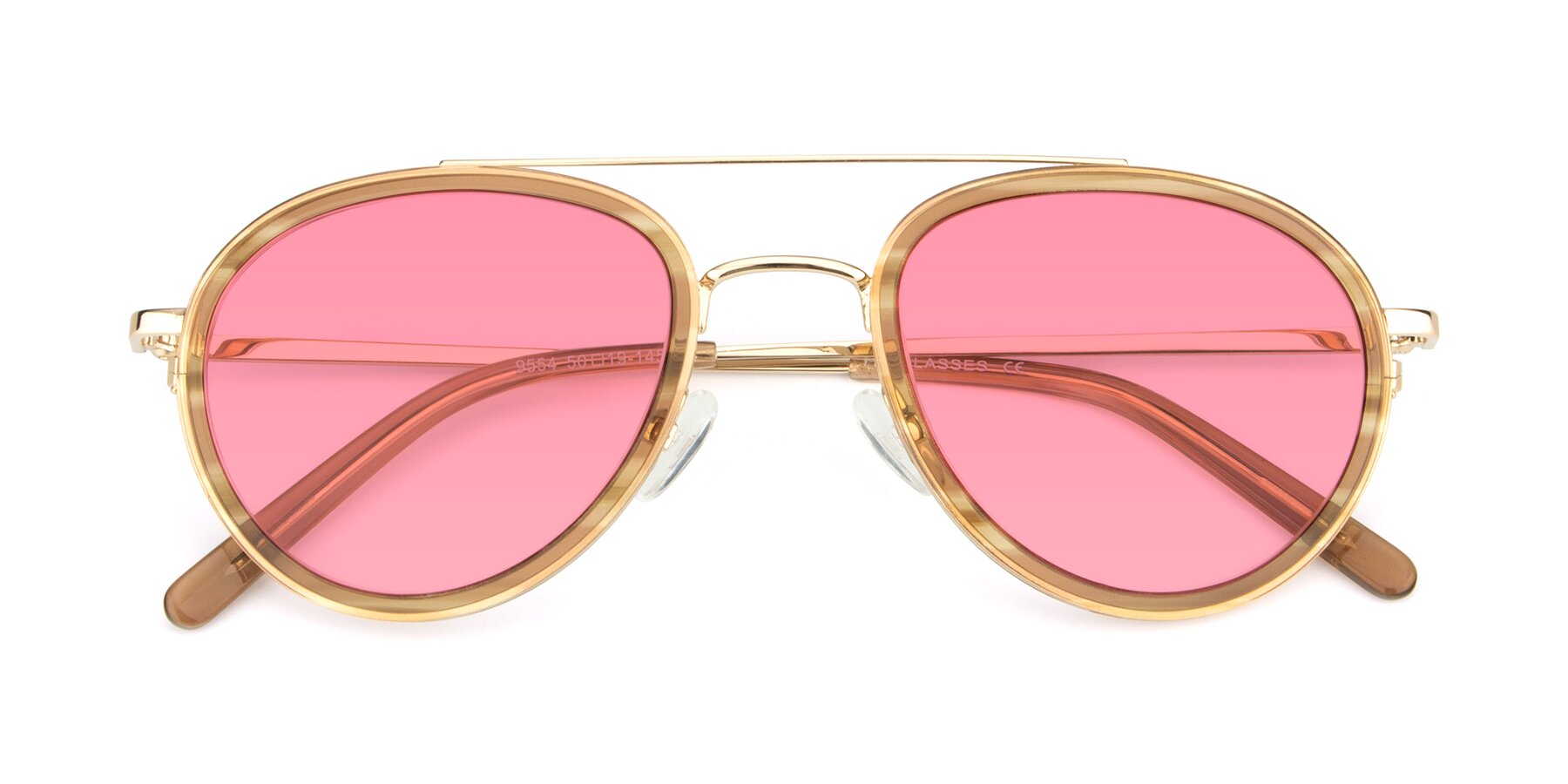 Folded Front of 9554 in Gold-Caramel with Pink Tinted Lenses